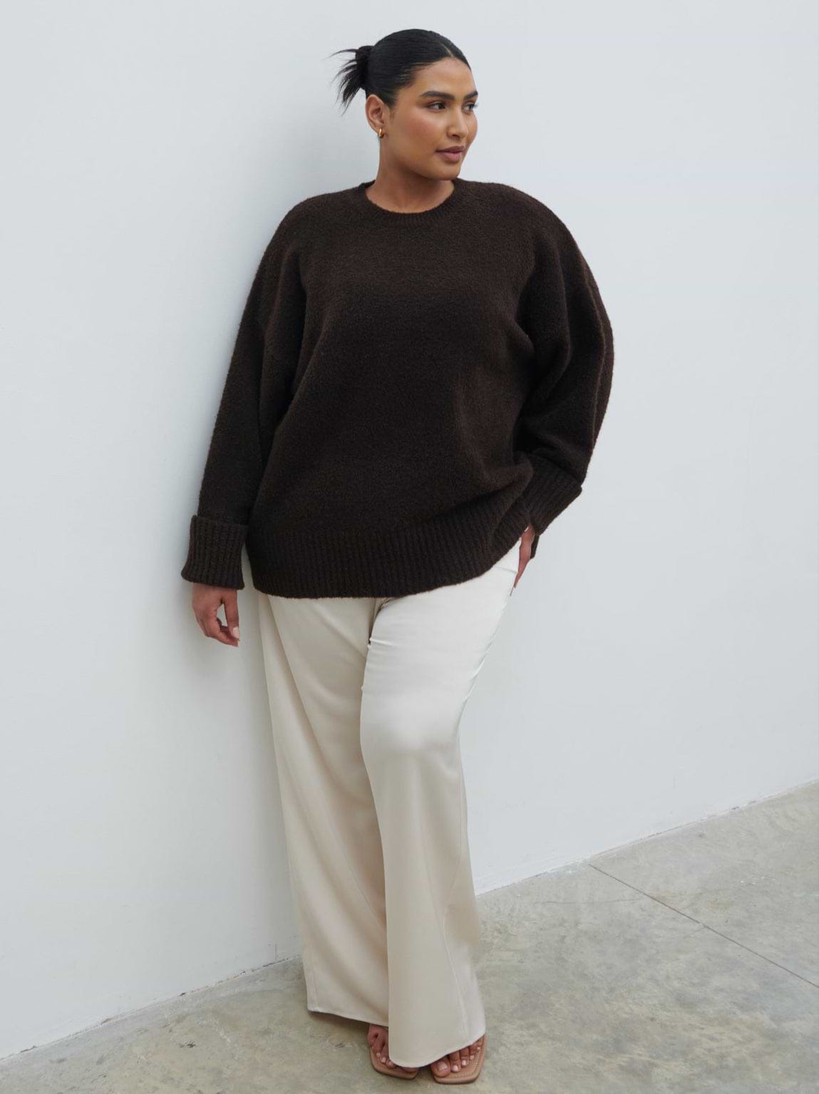 Camille Oversized Borg Jumper Curve - Brown