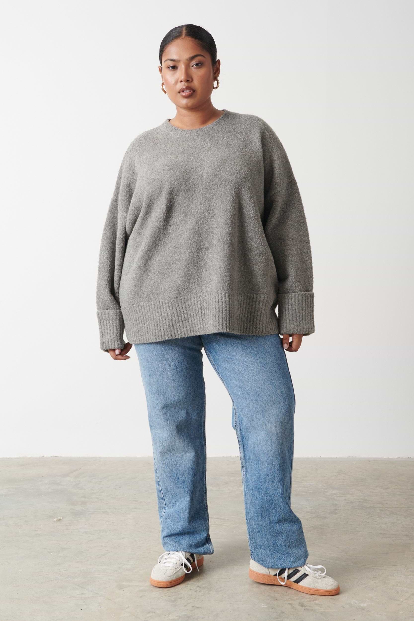 Camille Oversized Borg Jumper Curve - Charcoal