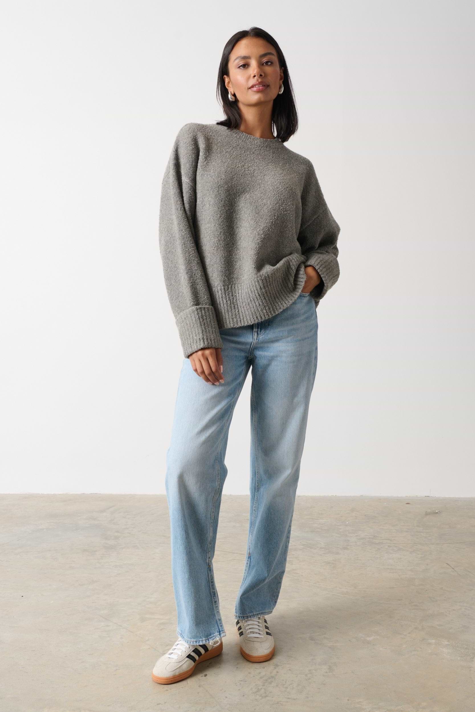 Camille Oversized Borg Jumper - Charcoal
