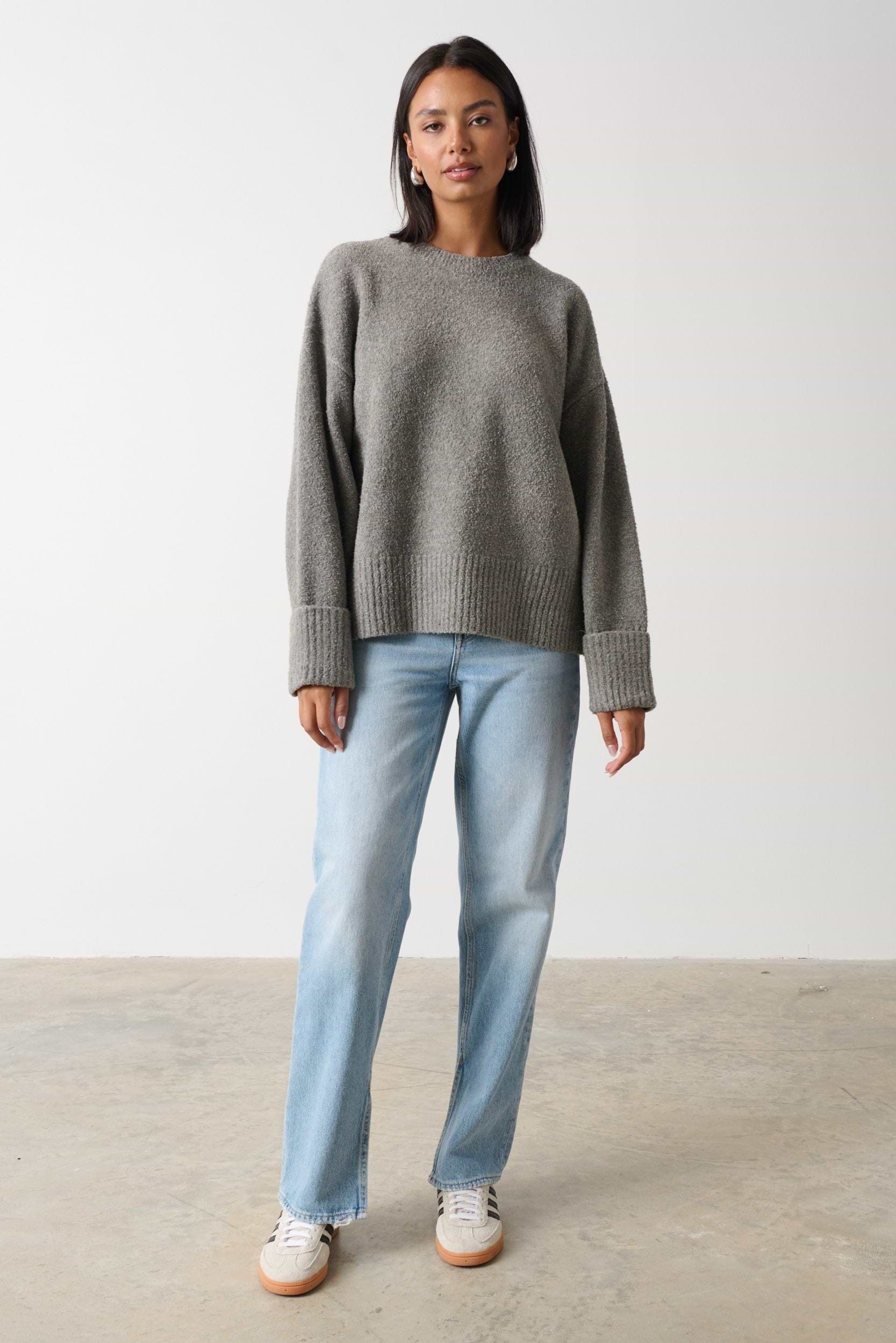 Camille Oversized Borg Jumper - Charcoal