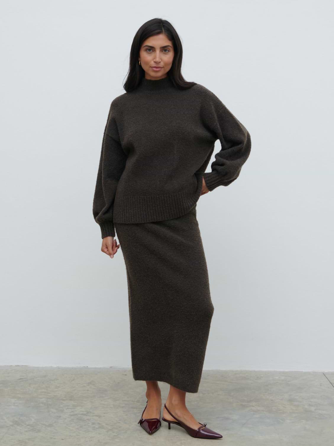 Camille Balloon Sleeve Knit Jumper - Bark