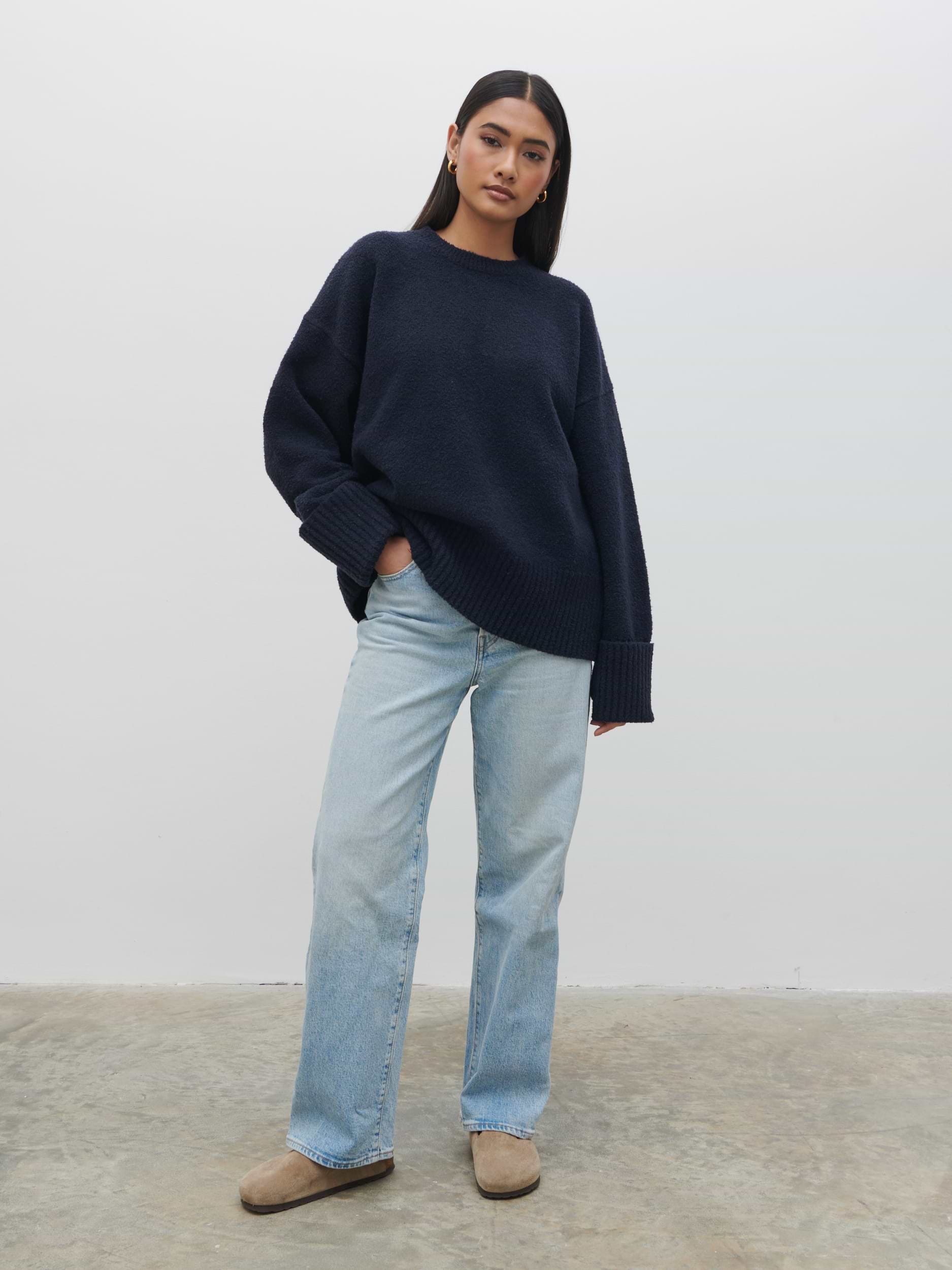 Camille Oversized Borg Jumper - Navy
