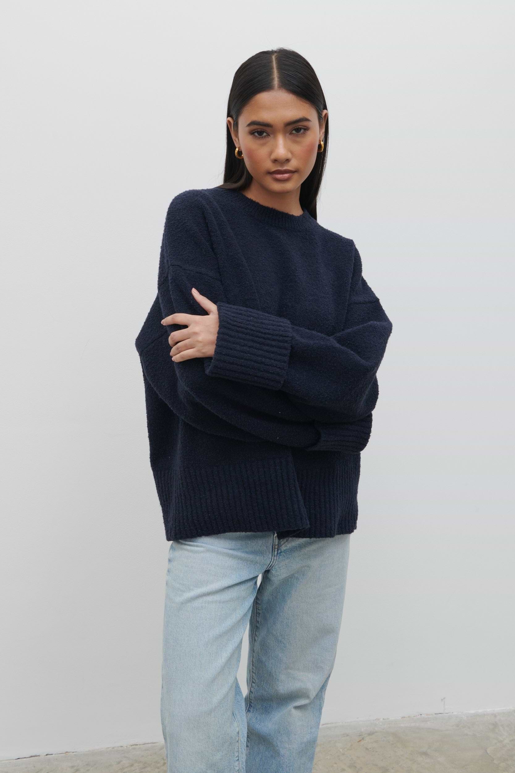 Camille Oversized Borg Jumper - Navy
