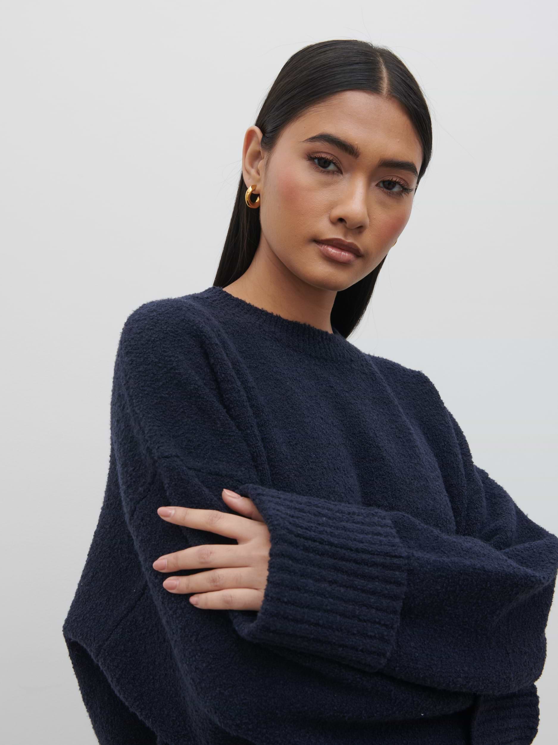 Camille Oversized Borg Jumper - Navy