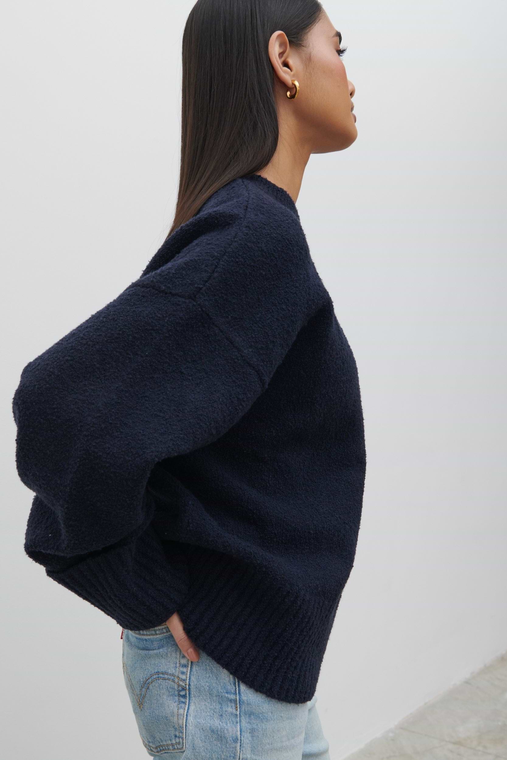 Camille Oversized Borg Jumper - Navy