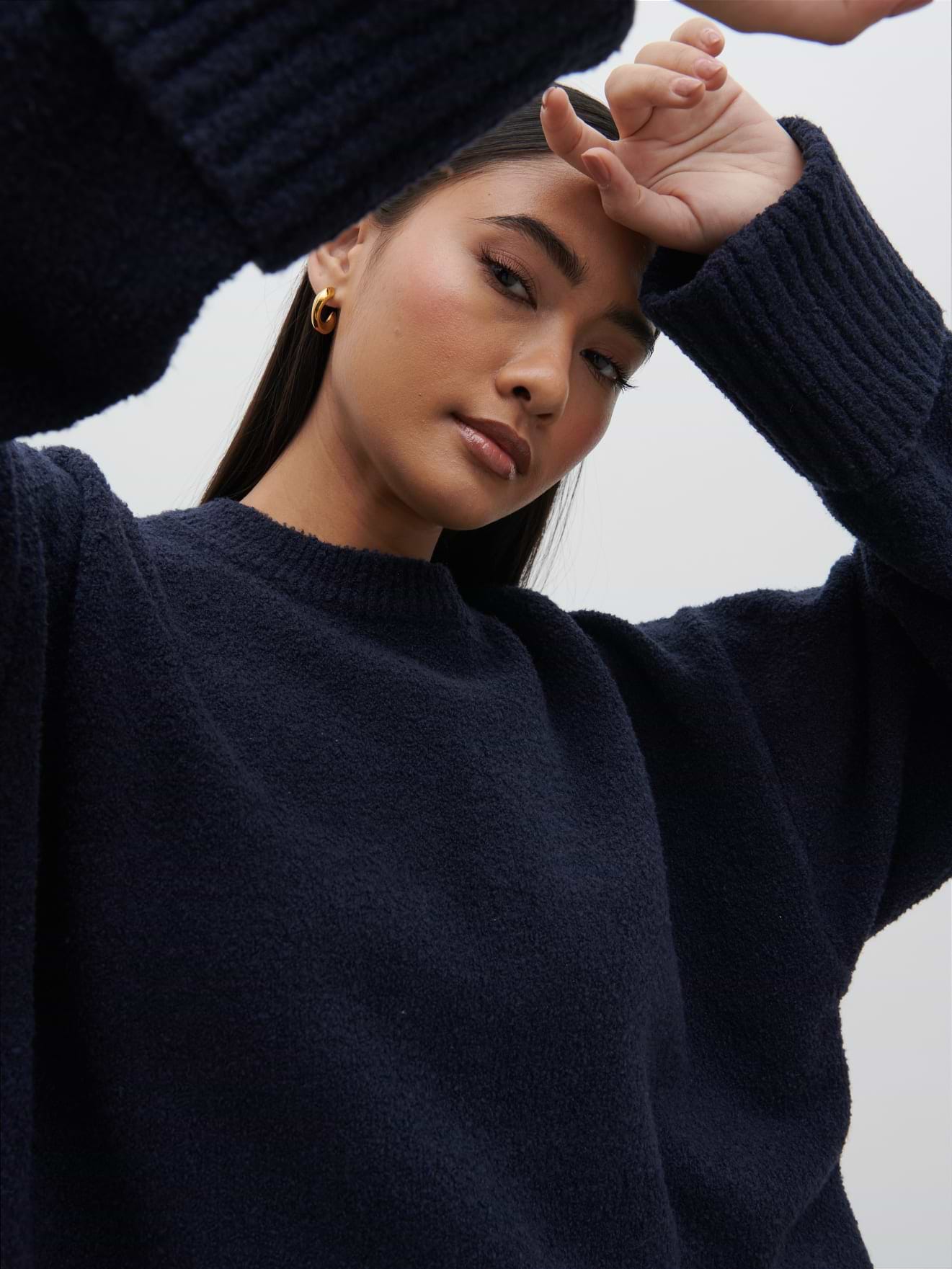 Camille Oversized Borg Jumper - Navy