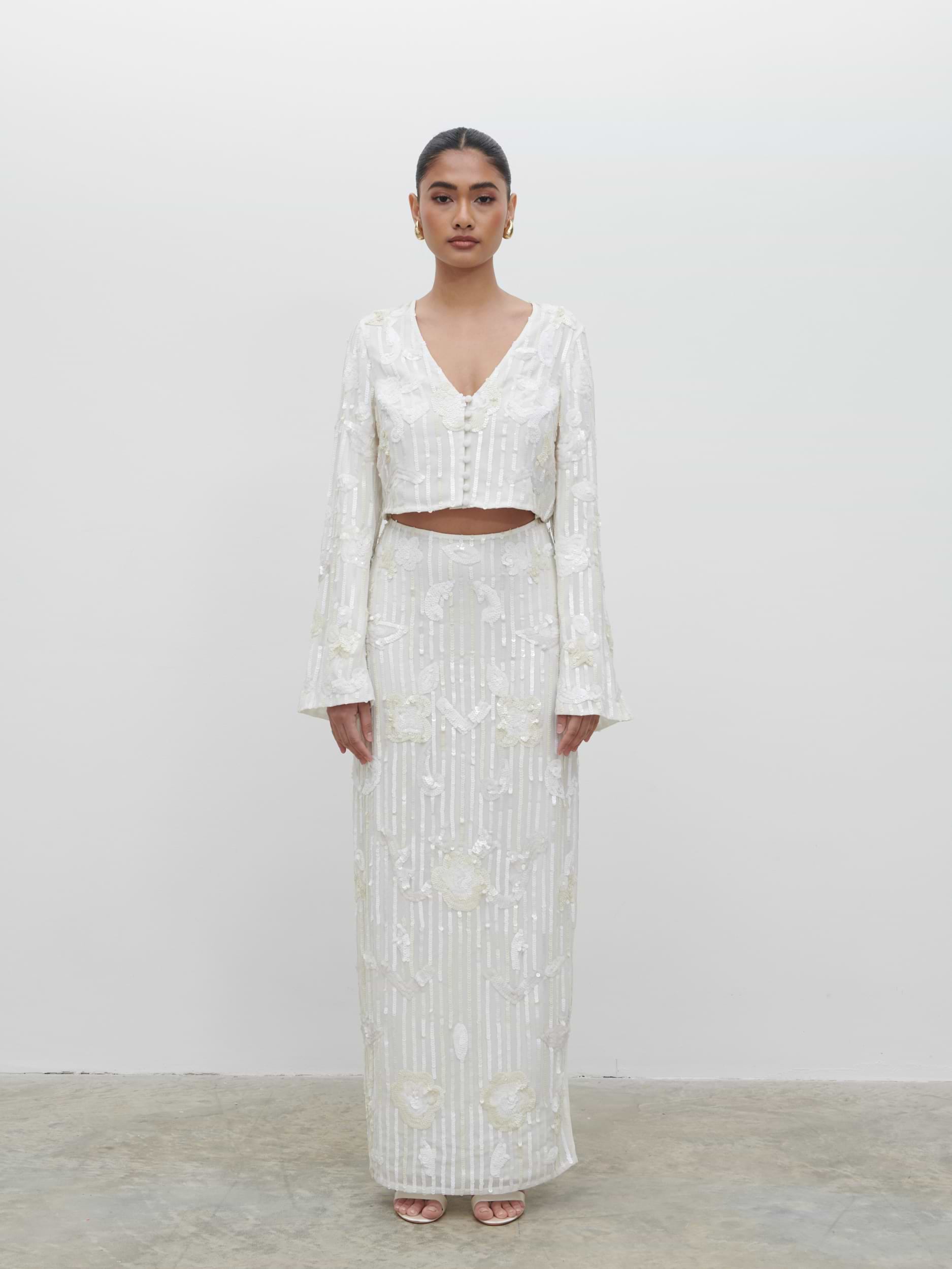 Cannes Sequin Cropped Blouse - Ivory
