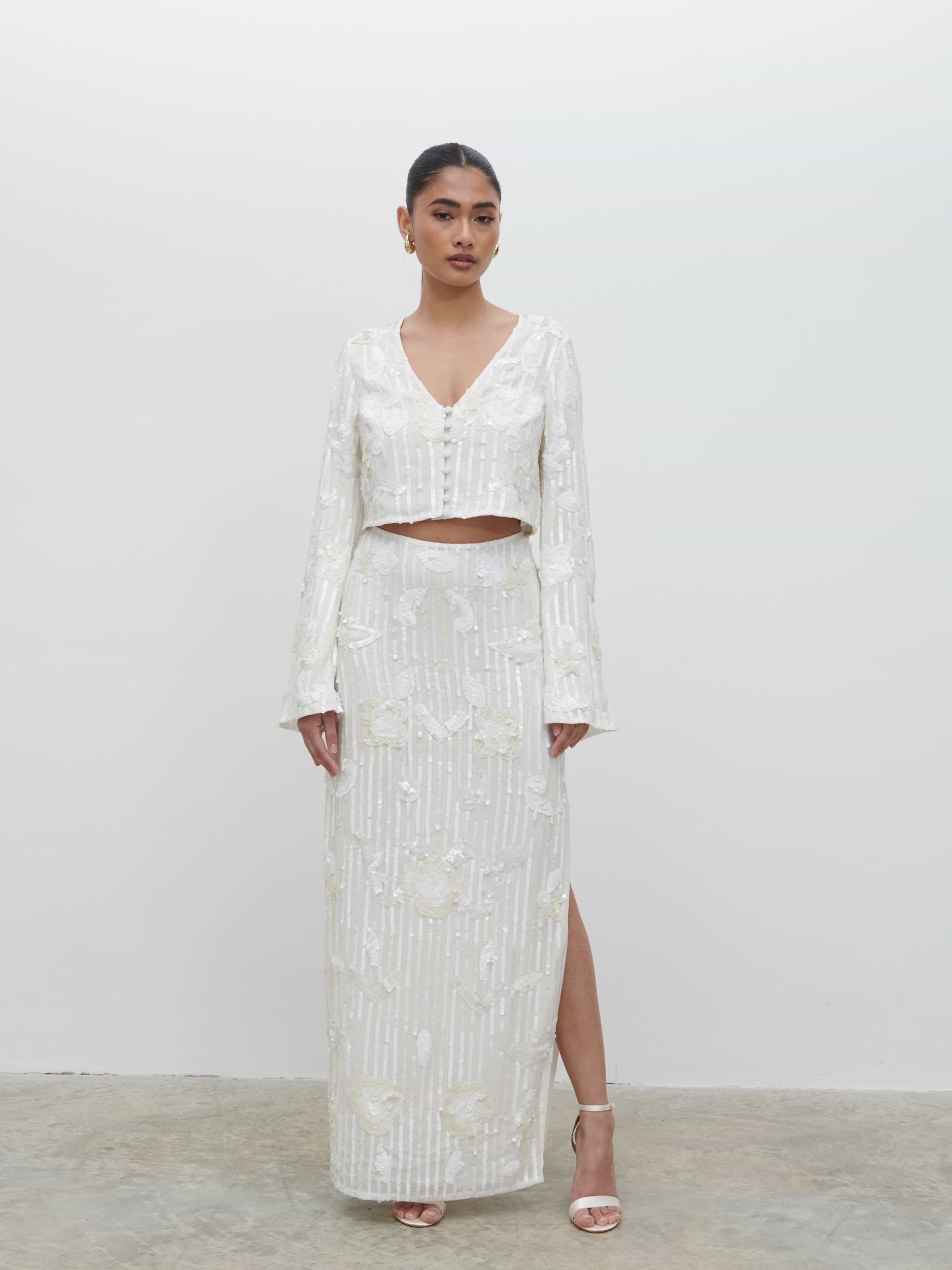 Cannes Sequin Maxi Skirt - Ivory