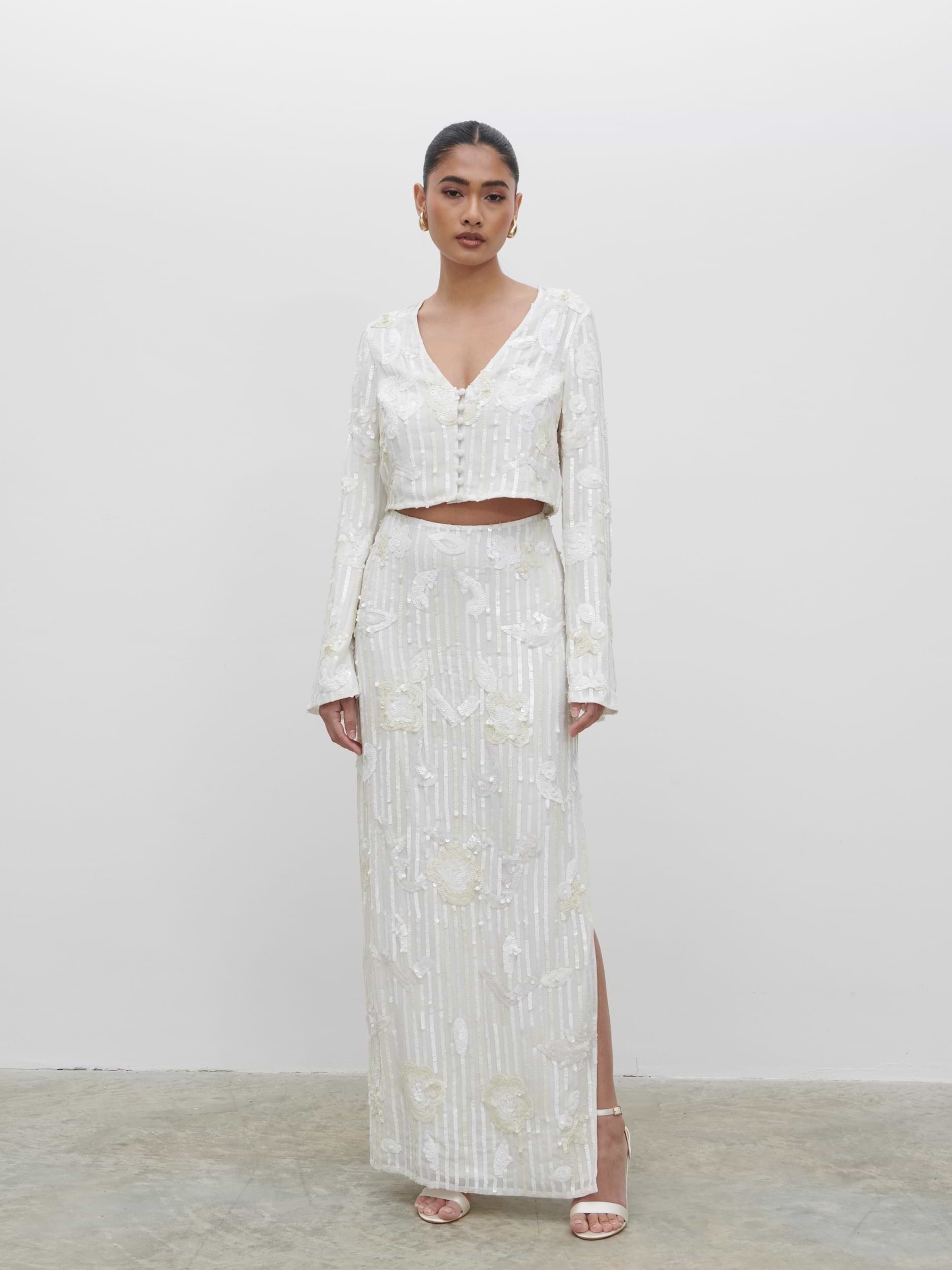 Cannes Sequin Cropped Blouse - Ivory