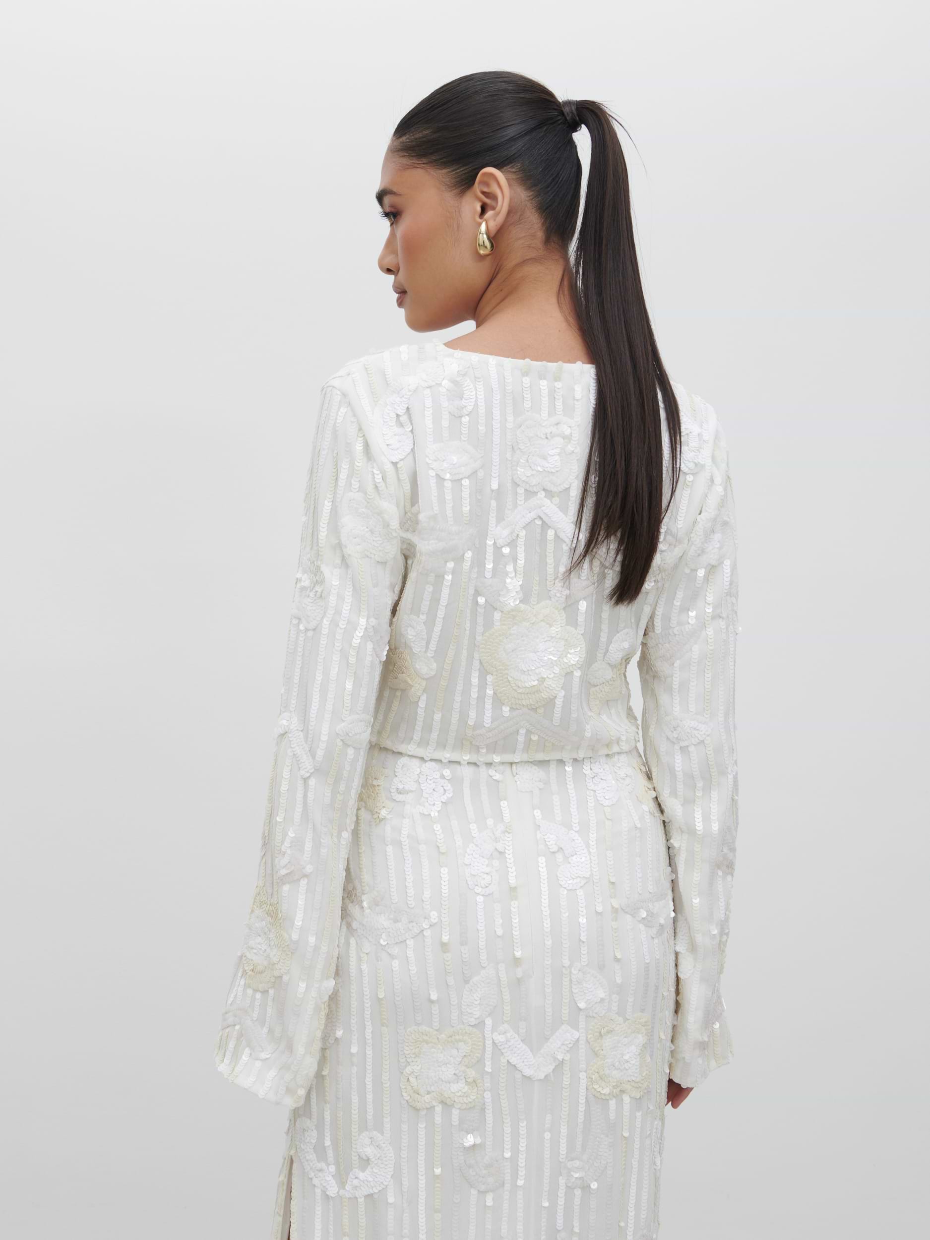 Cannes Sequin Cropped Blouse - Ivory