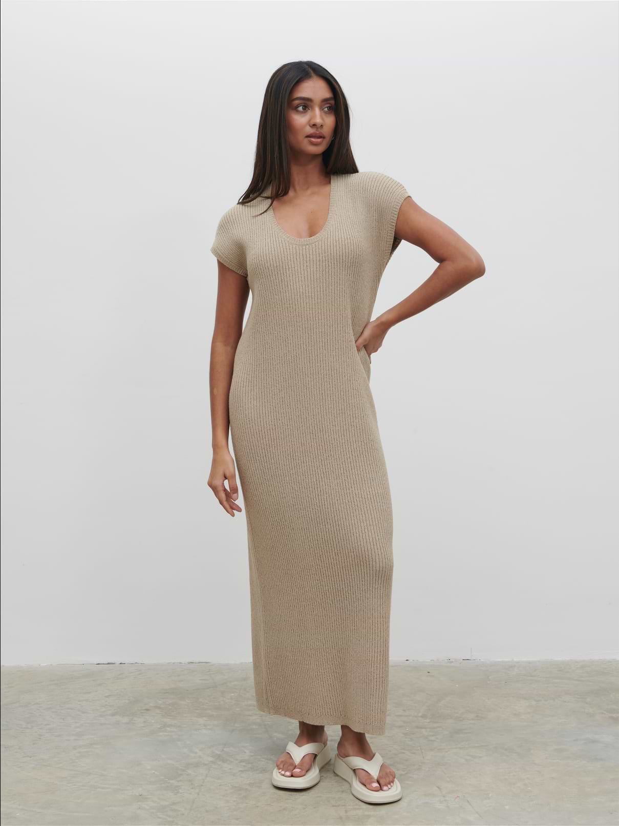 Rose Knit Midaxi Dress - Stone Taupe