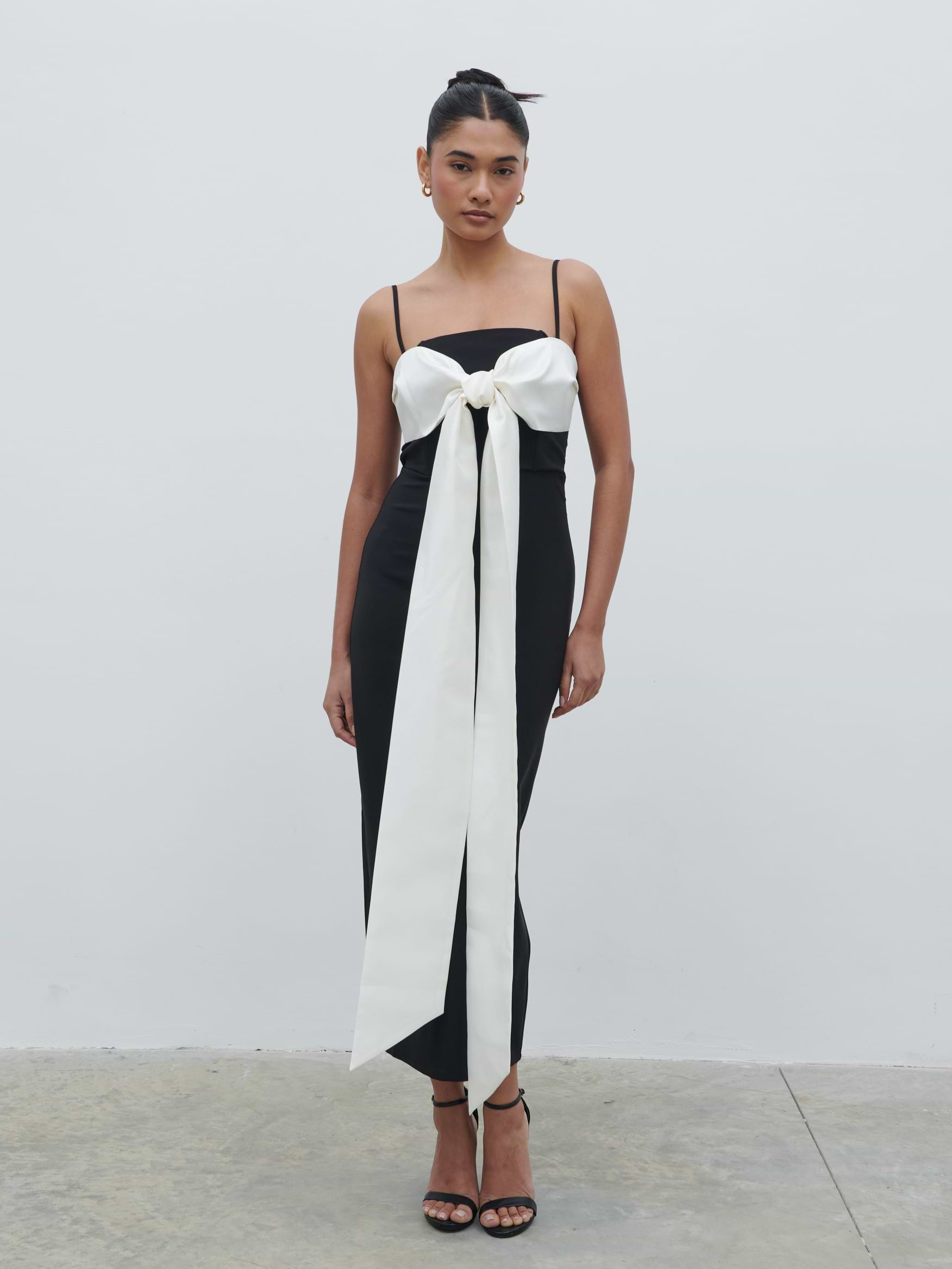 Carena Extreme Bow Midaxi Dress - Black and Cream