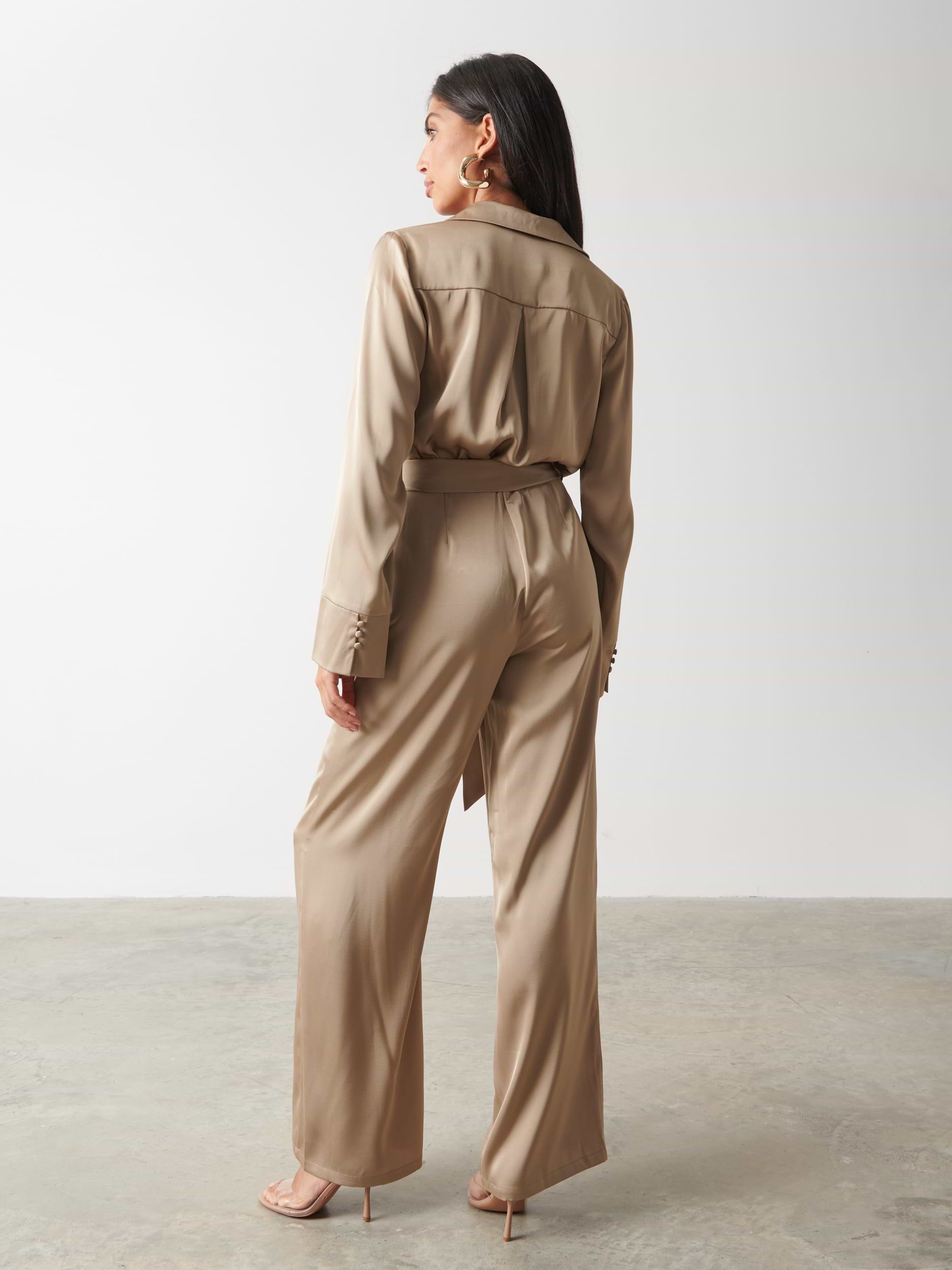 Carmen Satin Jumpsuit - Light Olive
