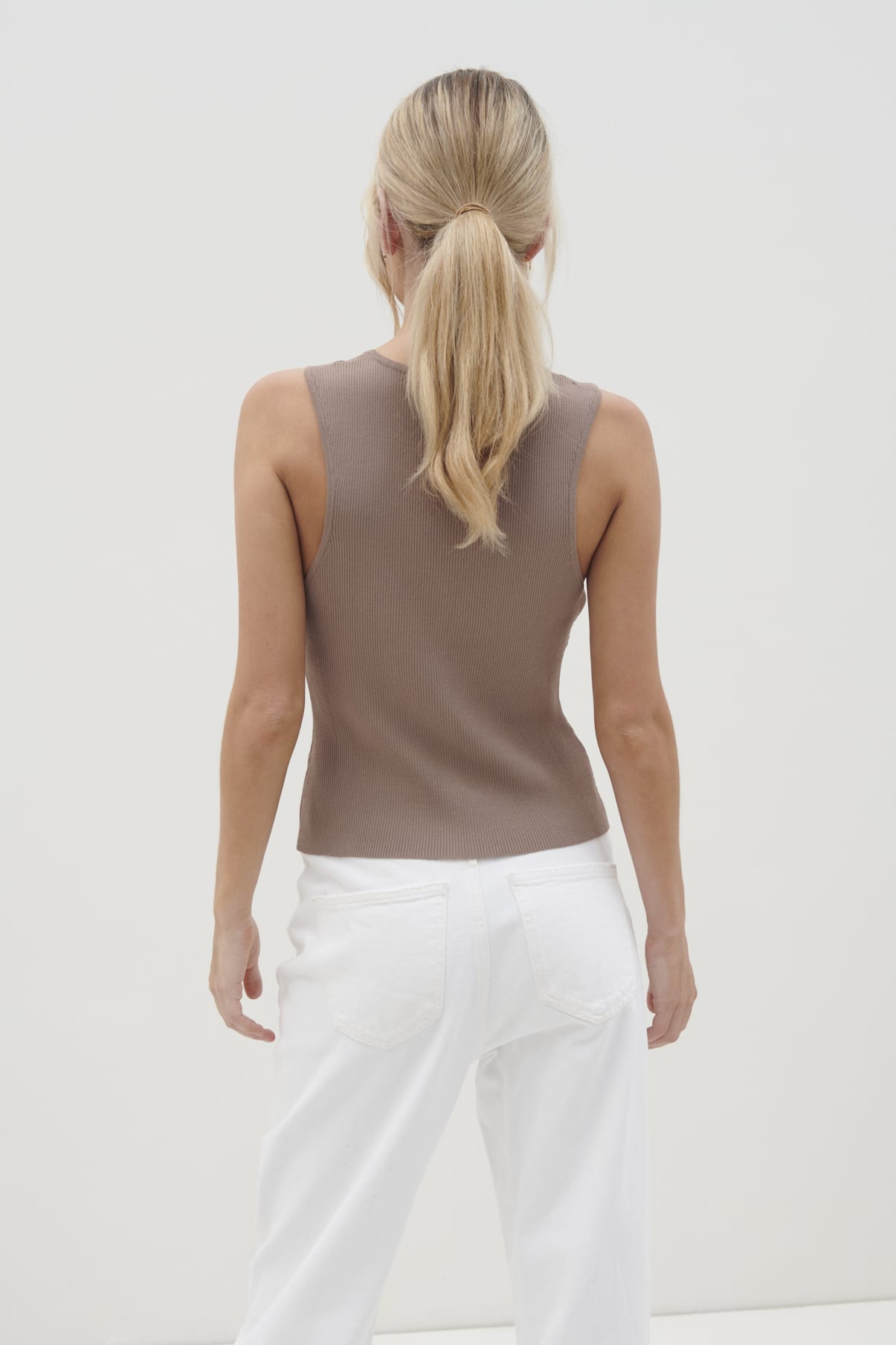 Casey Sleeveless Button Top - Taupe