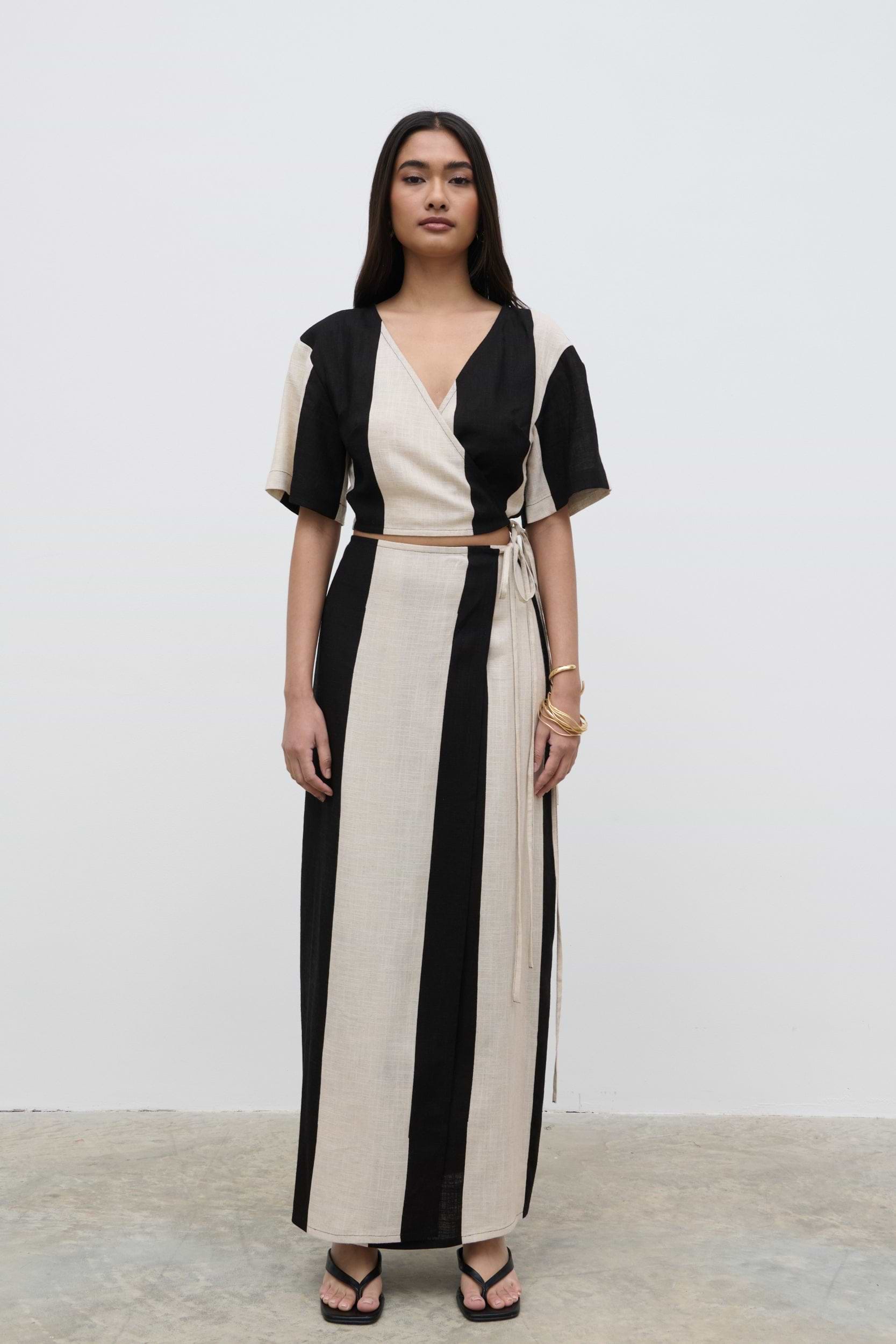 Chaya Printed Wrap Top - Cream and Black