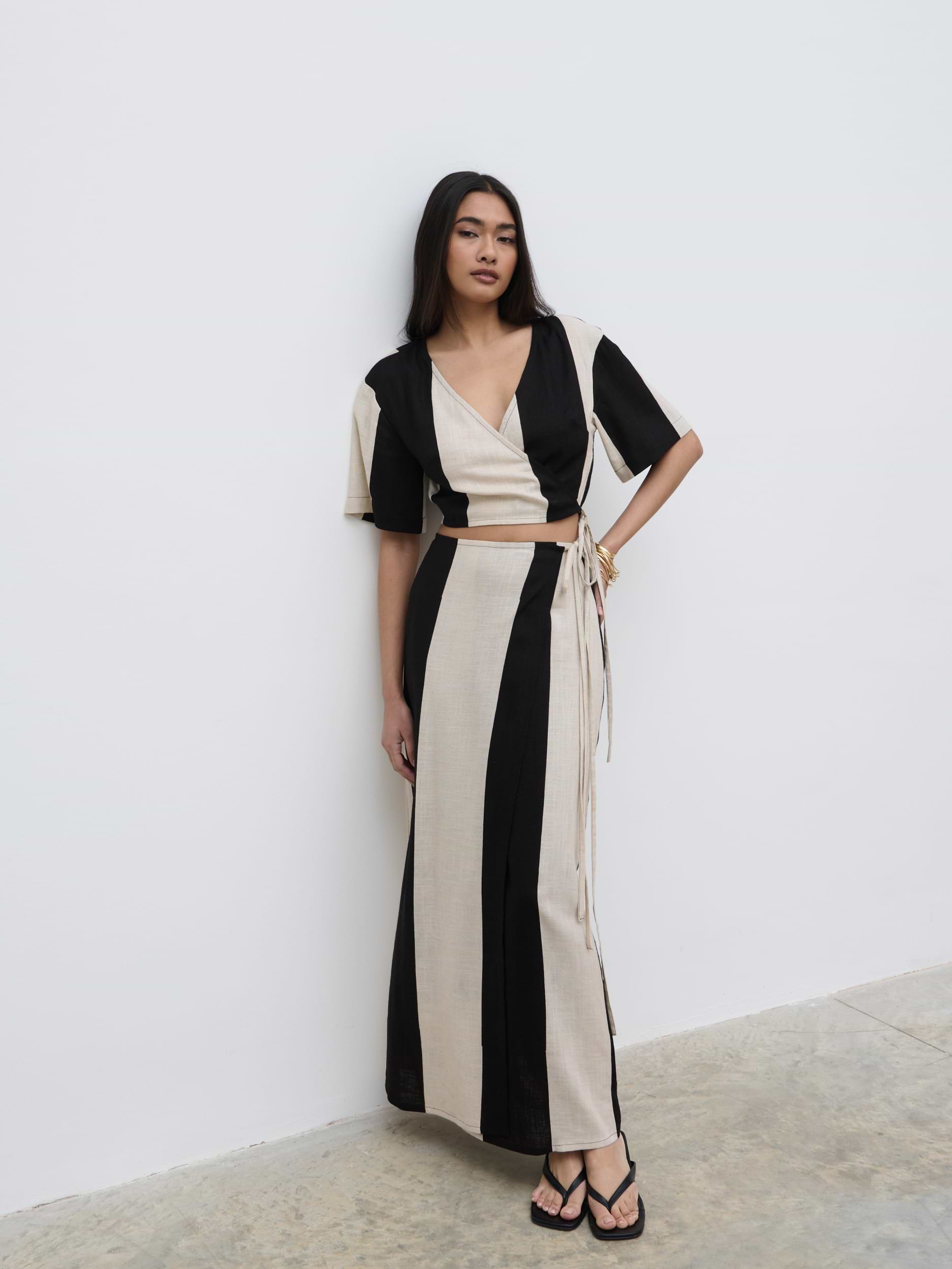 Chaya Printed Wrap Top - Cream and Black