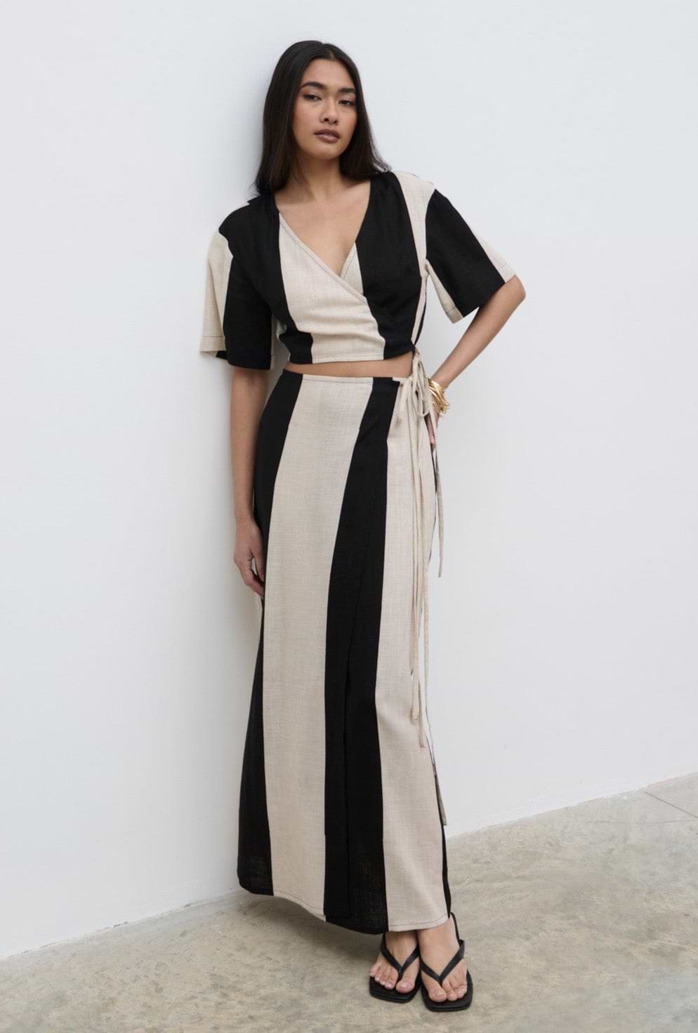 Chaya Printed Wrap Midaxi Skirt - Cream and Black