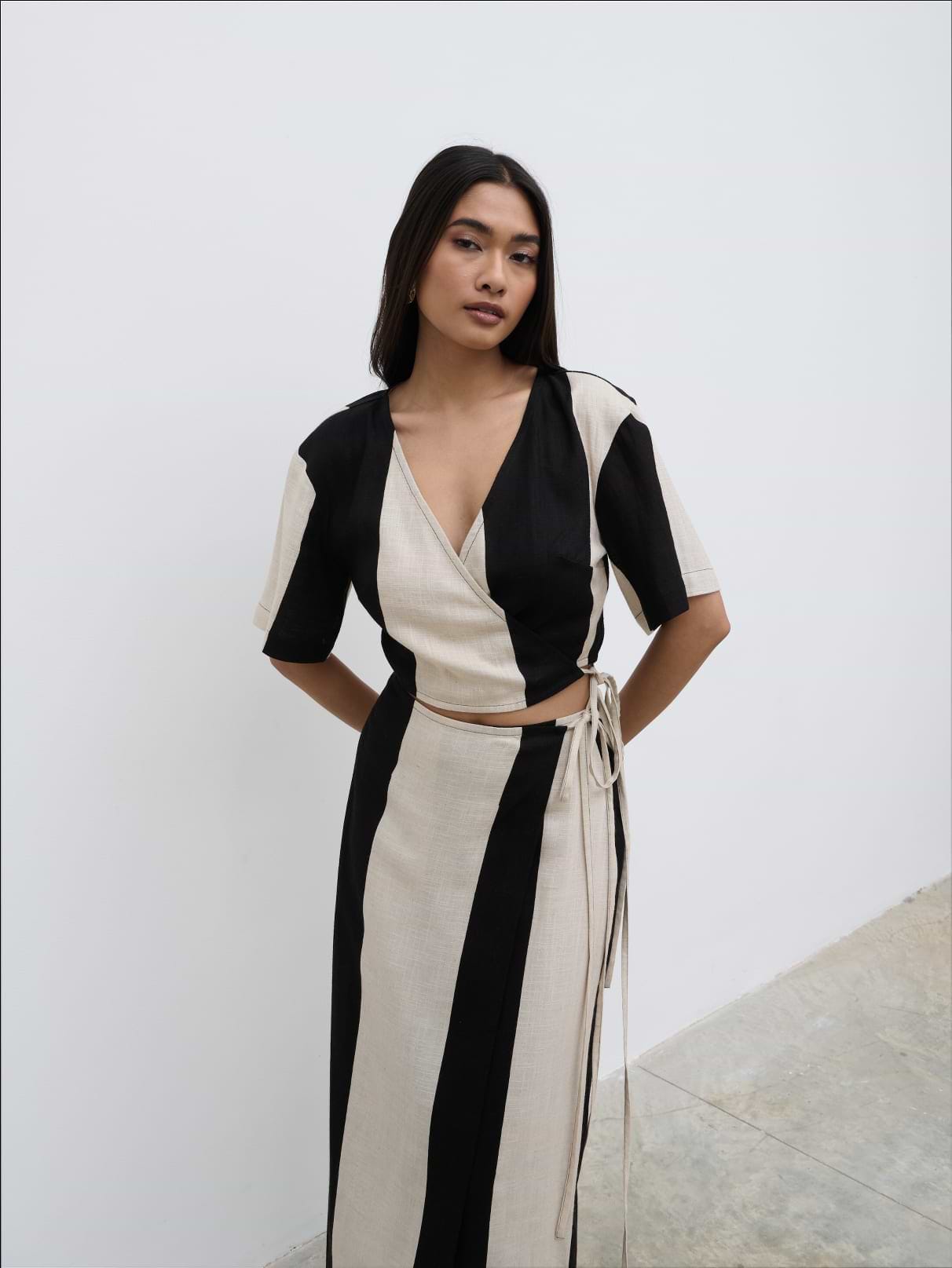 Chaya Printed Wrap Top - Cream and Black