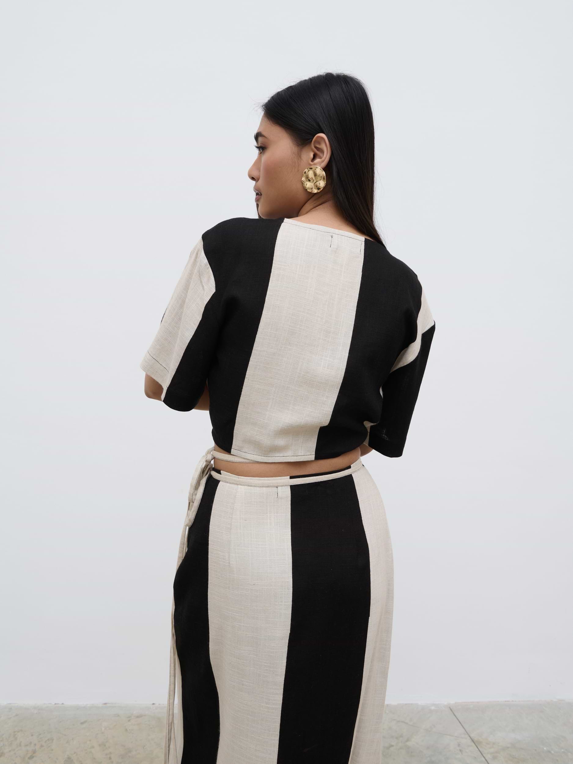 Chaya Printed Wrap Top - Cream and Black