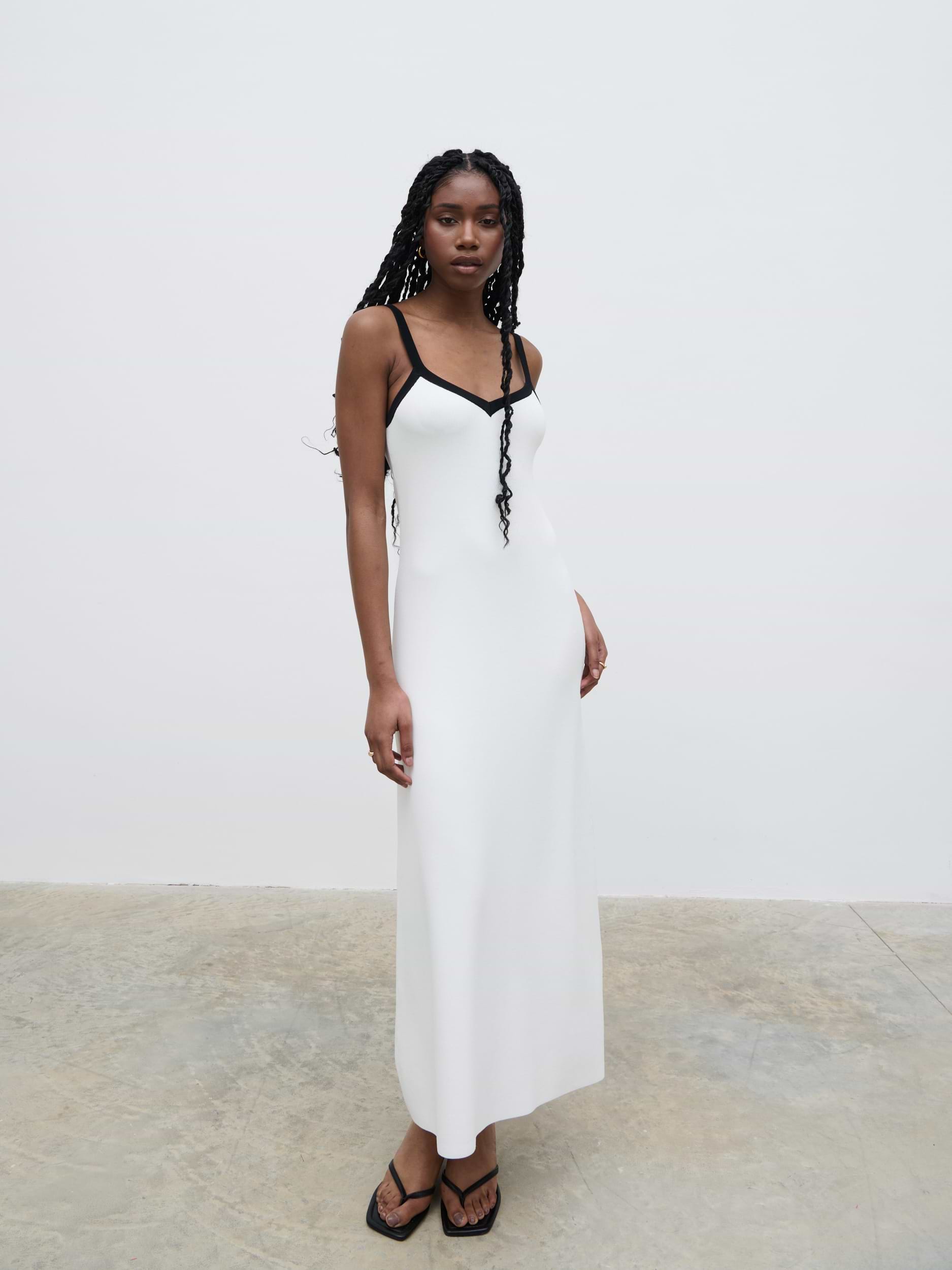 Cheryl Contrast Knit Dress - Cream