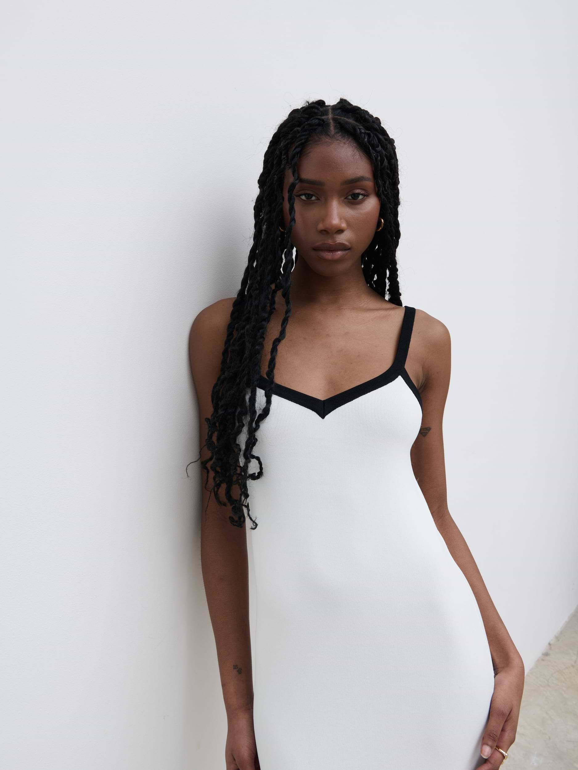 Cheryl Contrast Knit Dress - Cream