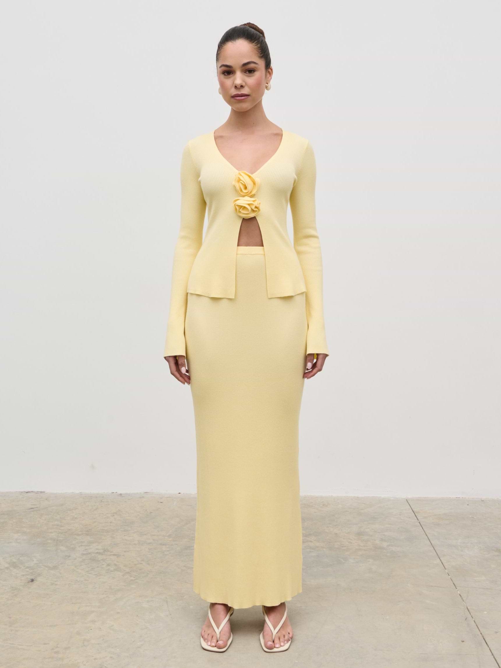 Clemmie Rosette Knit Top - Pale Lemon