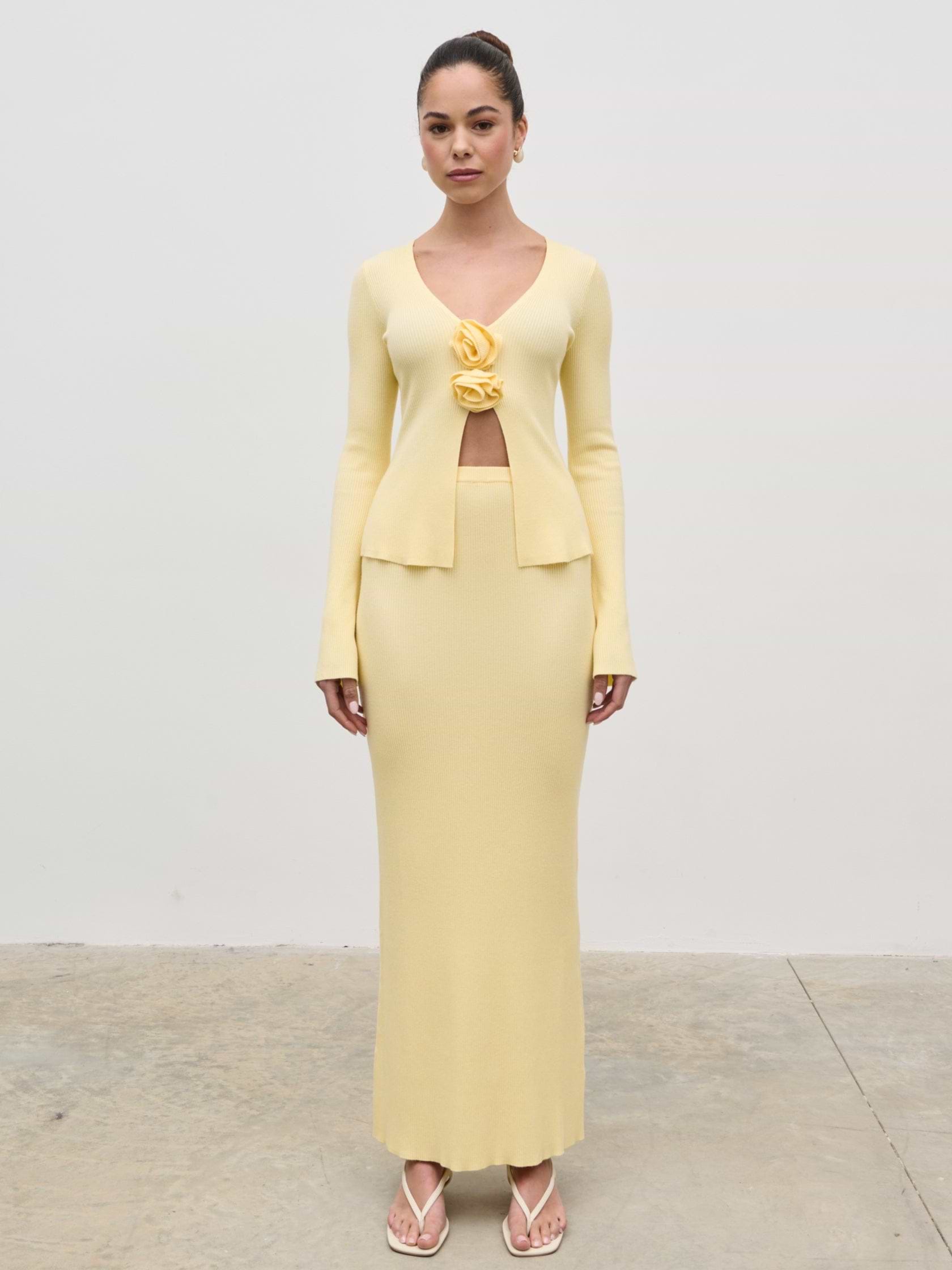 Clemmie Knit Maxi Skirt - Pale Lemon
