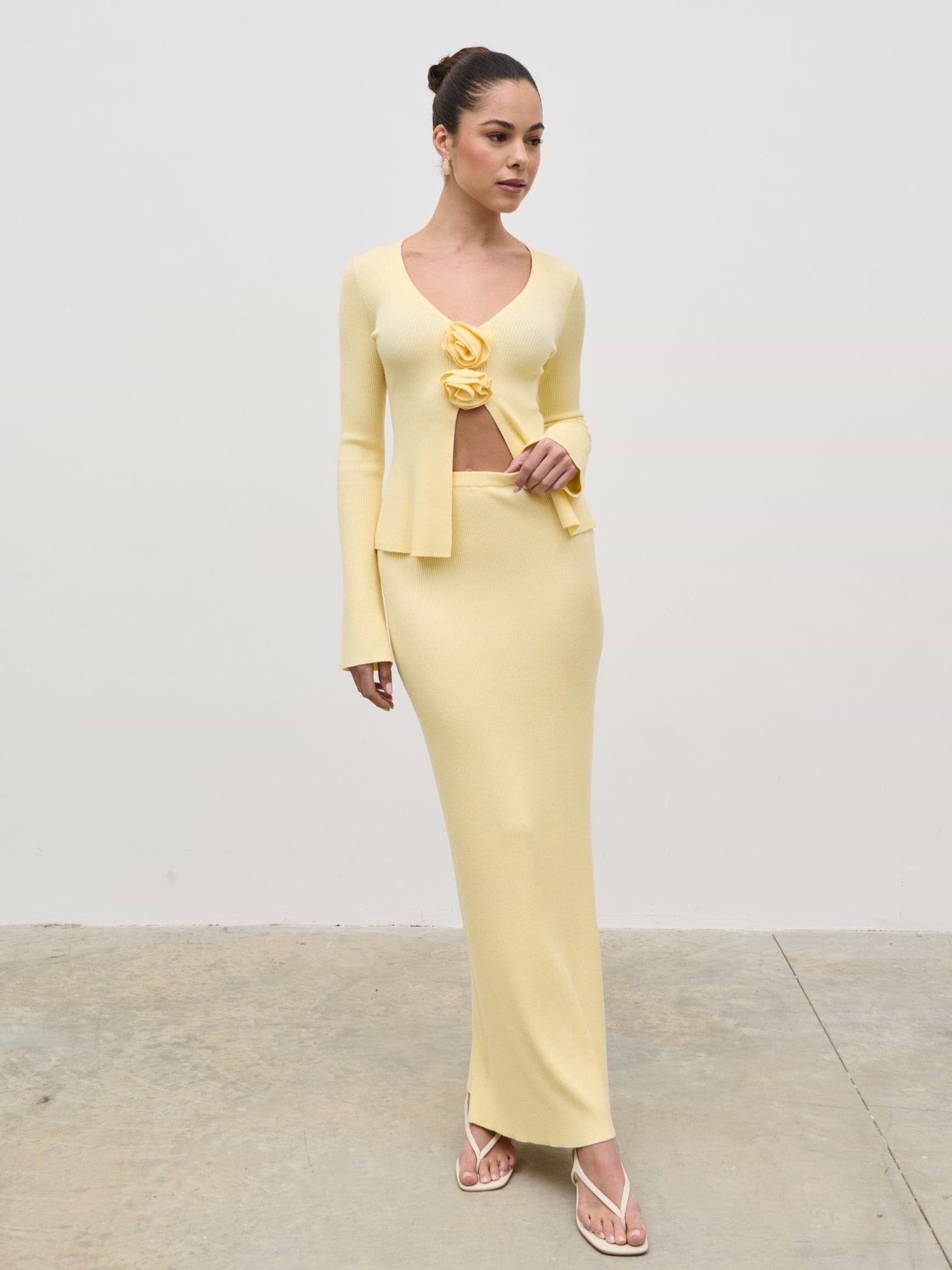 Clemmie Knit Maxi Skirt - Pale Lemon