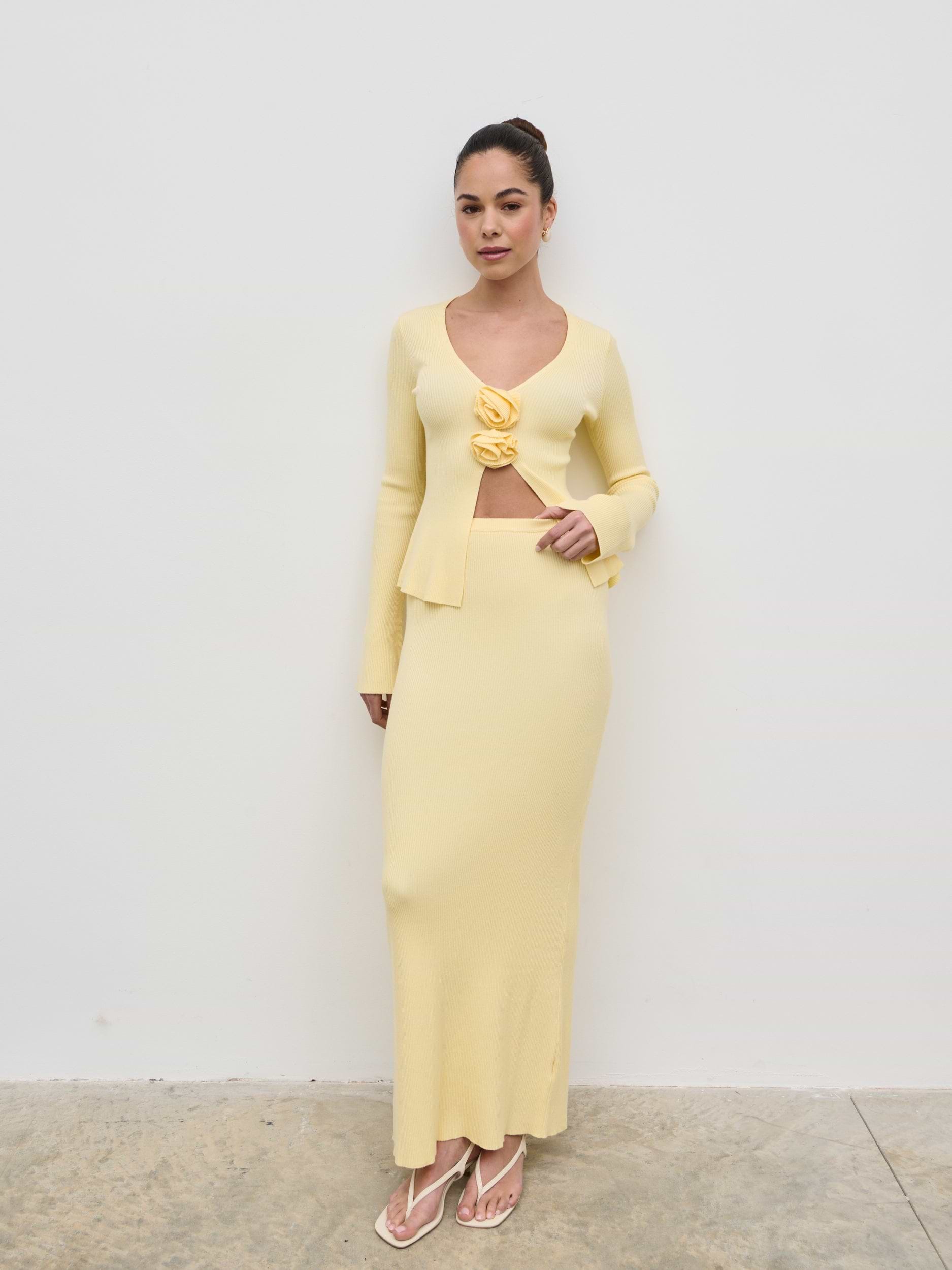 Clemmie Rosette Knit Top - Pale Lemon