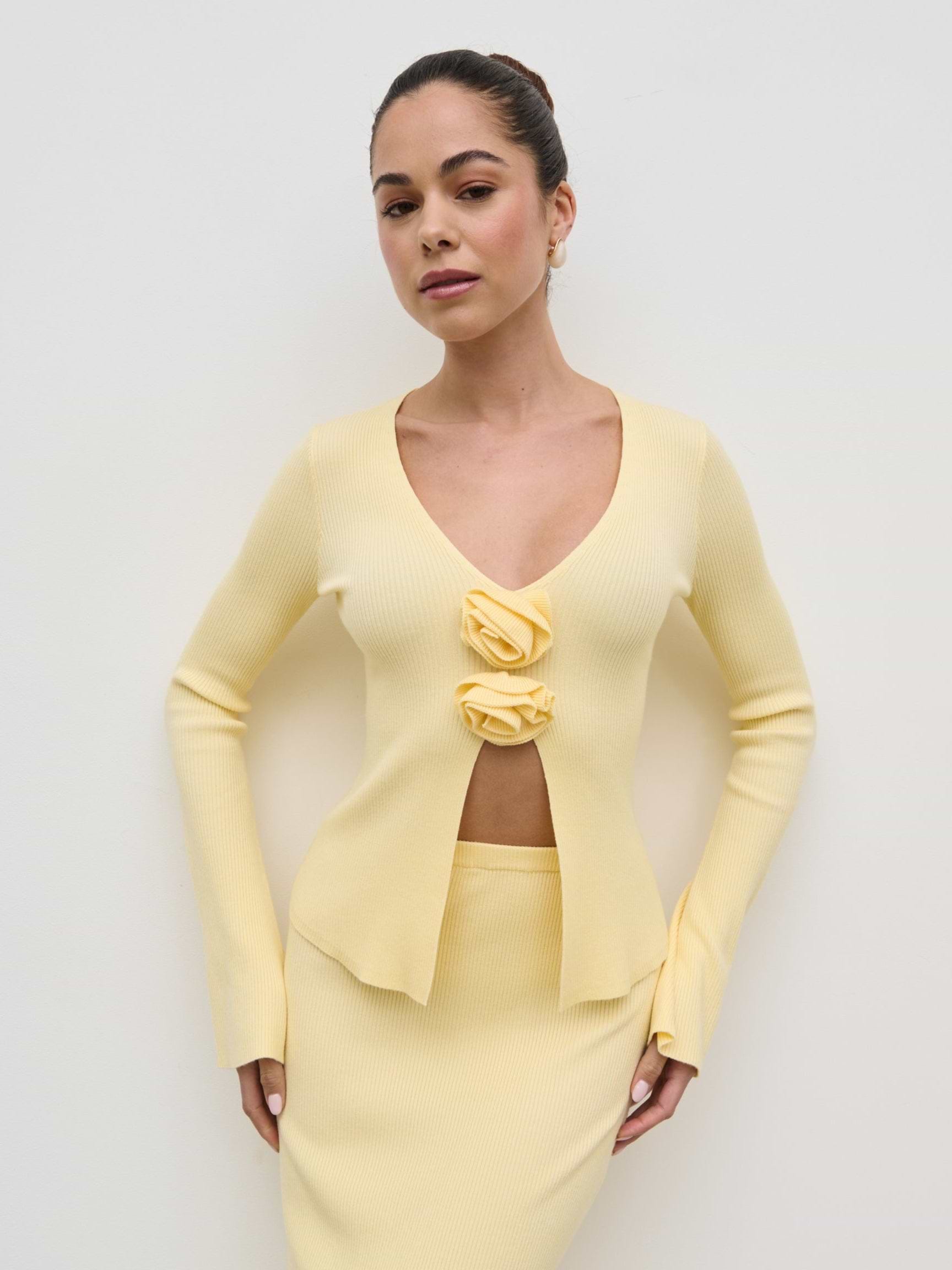 Clemmie Rosette Knit Top - Pale Lemon