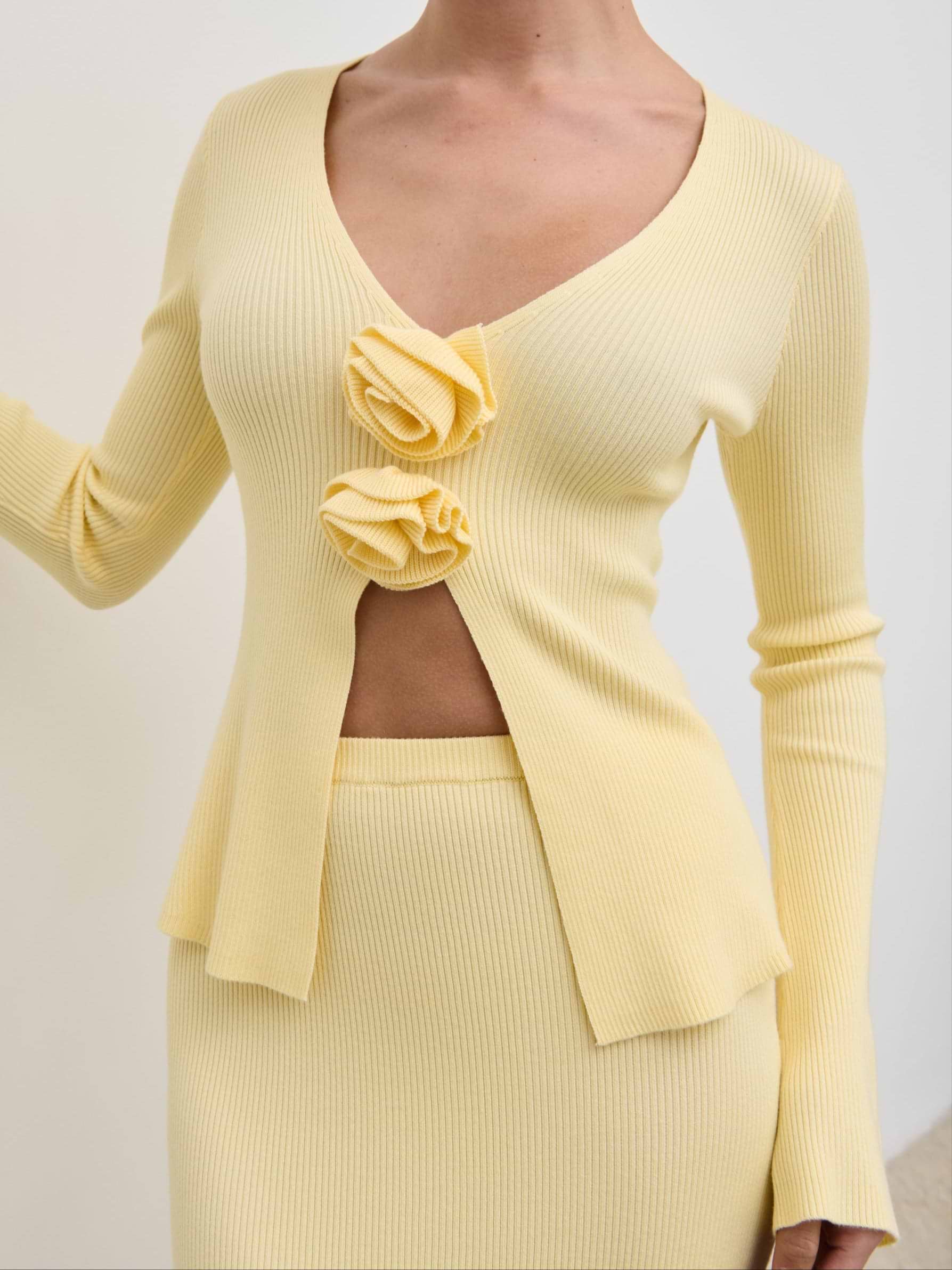 Clemmie Rosette Knit Top - Pale Lemon