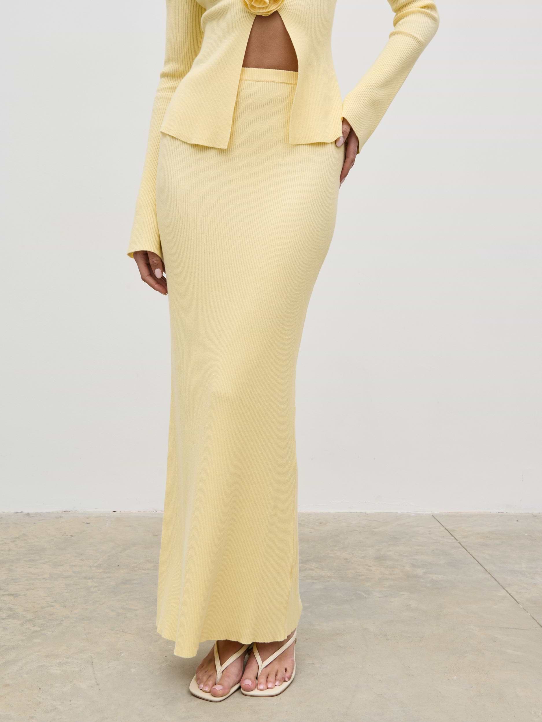 Clemmie Knit Maxi Skirt - Pale Lemon