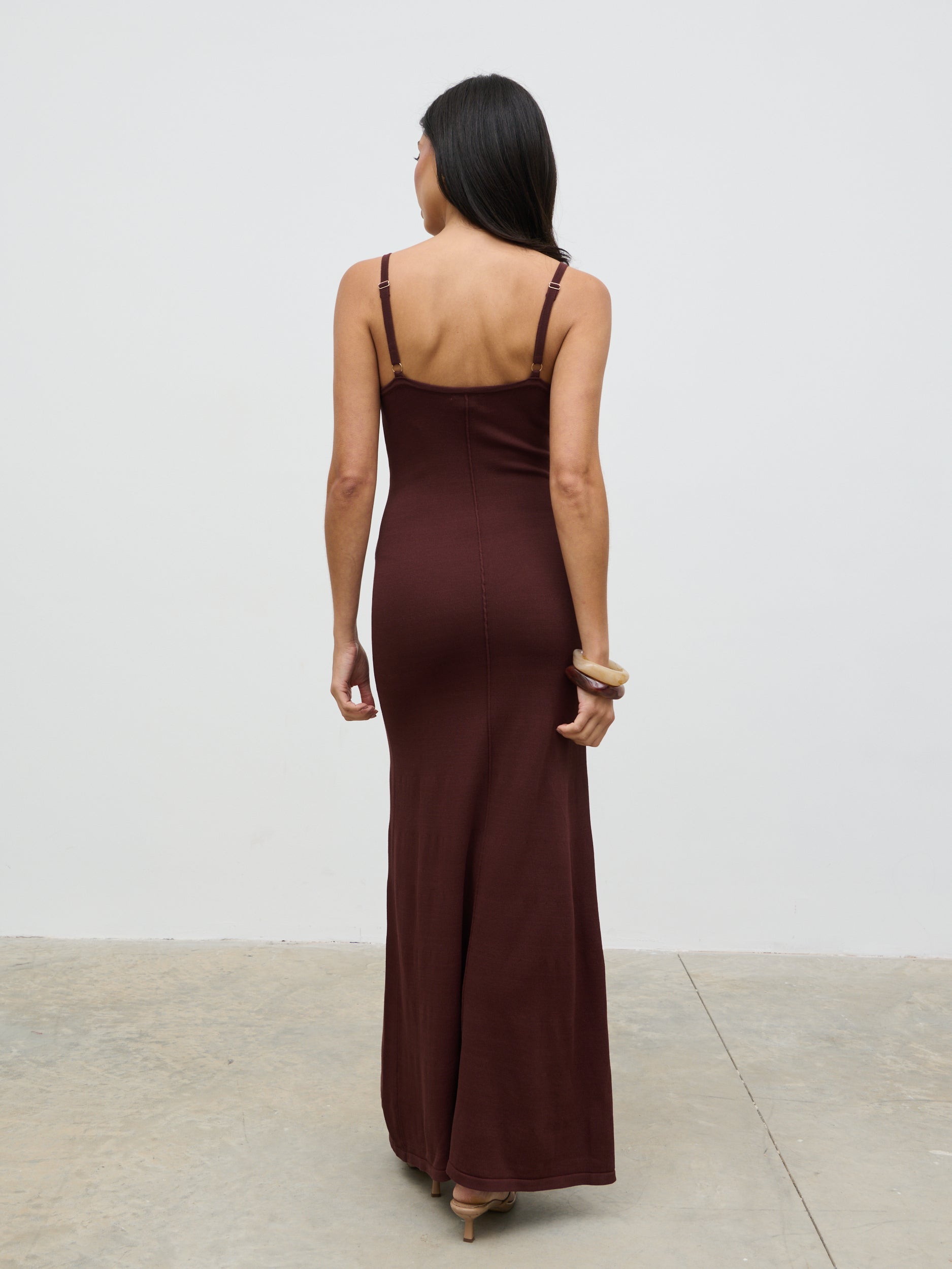 Connie Beaded V Neck Knit Maxi Dress - Brown