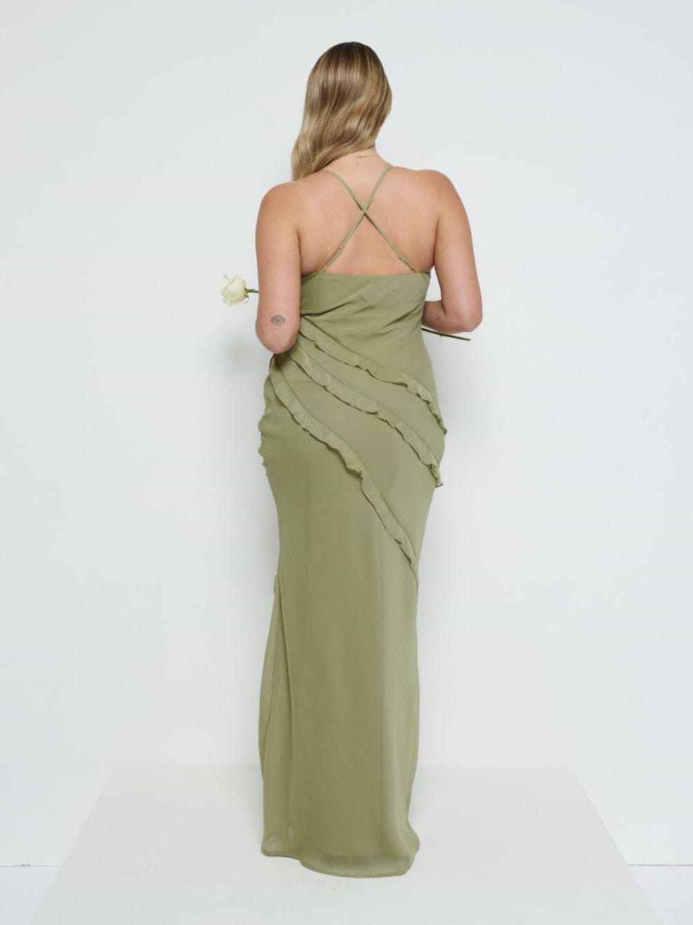 Constance Ruffle Chiffon Maxi Bridesmaid Dress - Olive