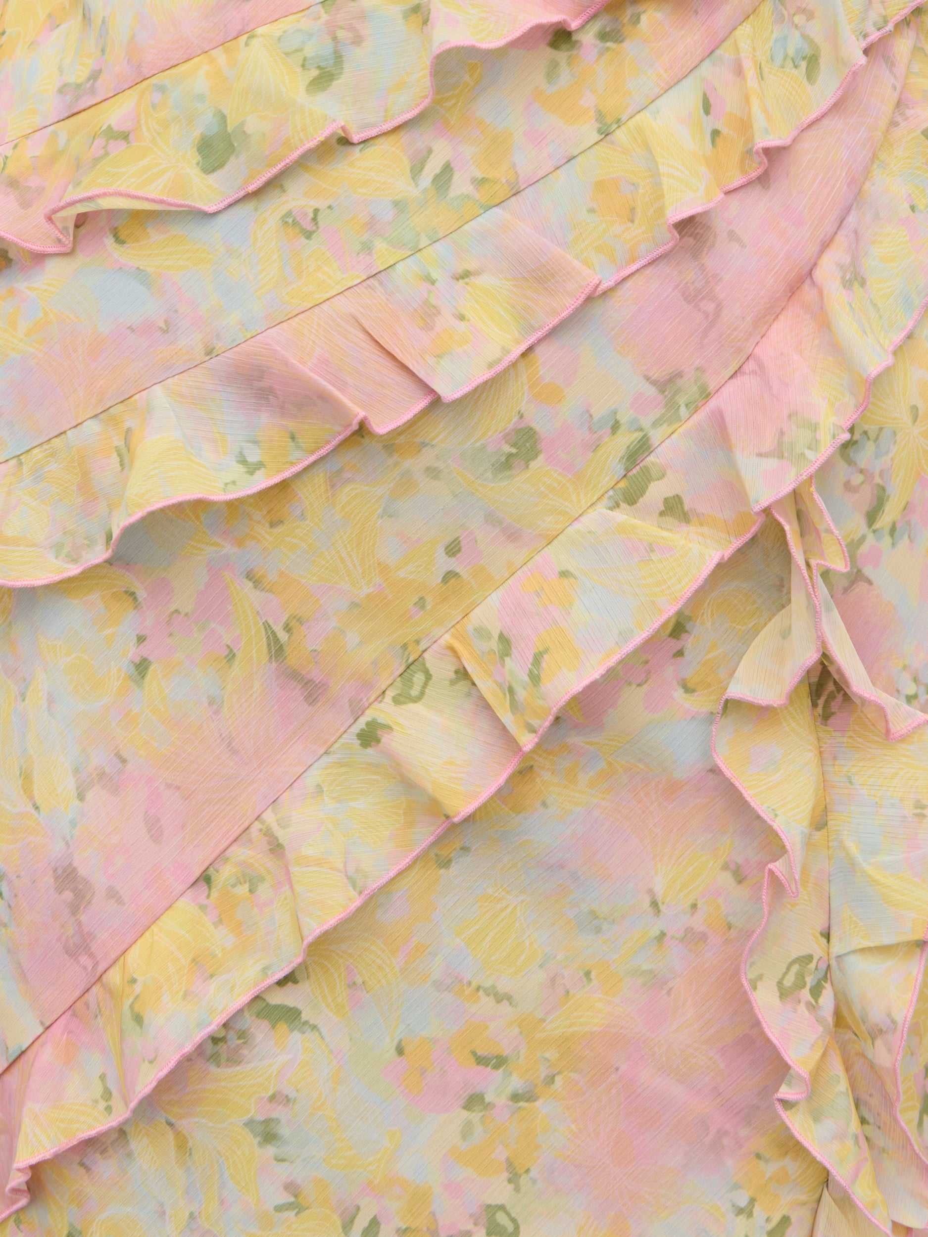 Constance Ruffle Maxi Dress Curve - Pastel Multi Abstract Floral