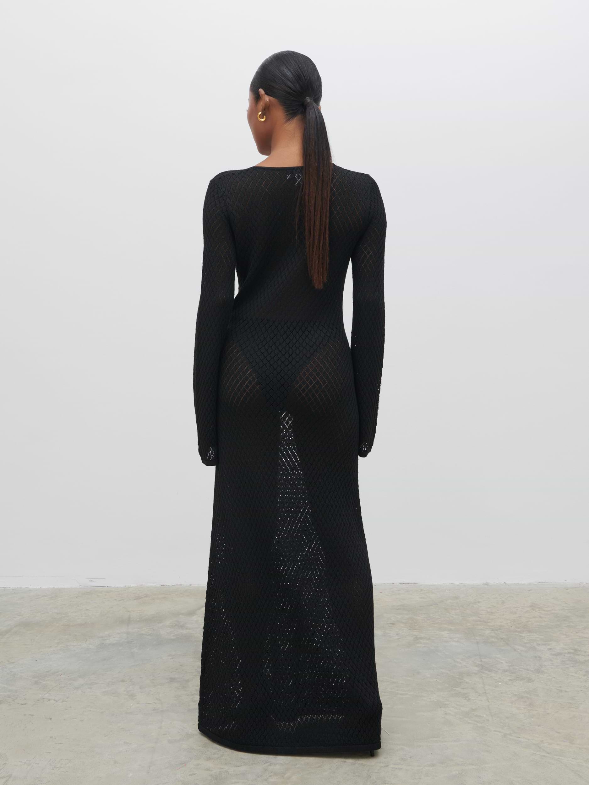 Croisette Knit Beaded Midaxi Dress - Black