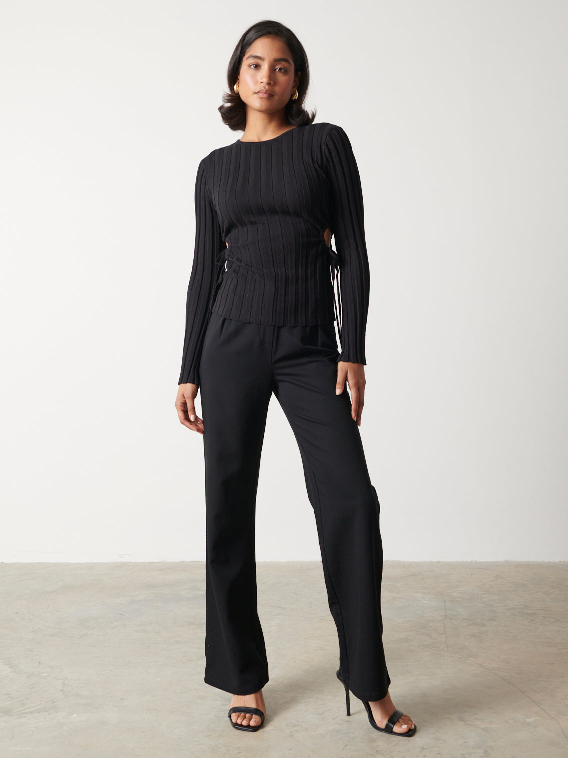 Dahlia Cut Out Waist Knit Top - Black