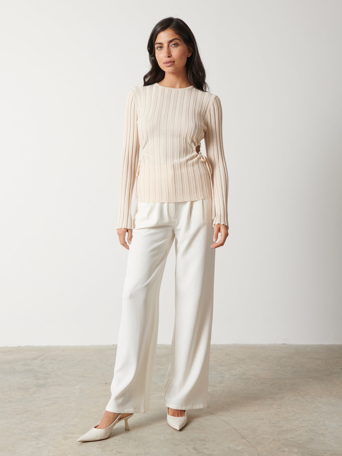Dahlia Cut Out Waist Knit Top - Cream