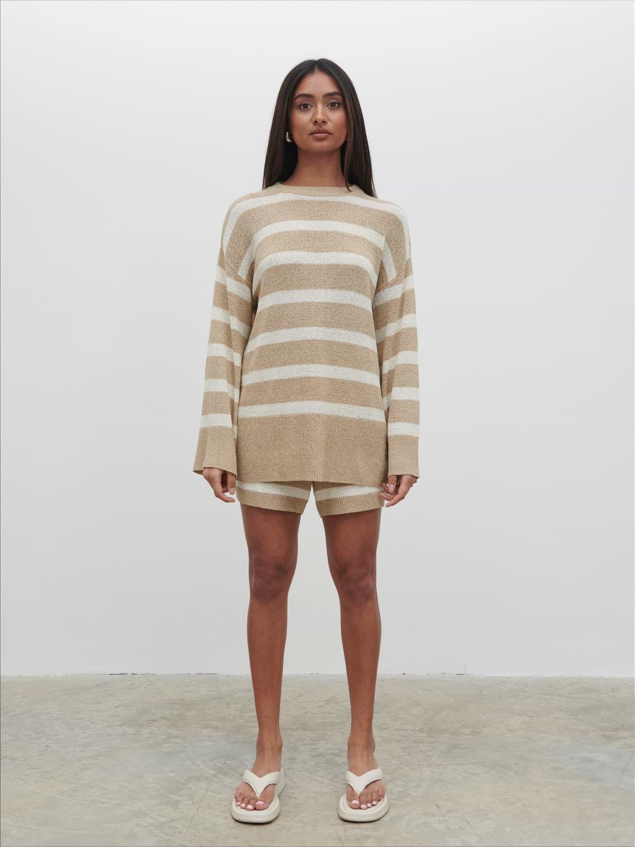 Dakota Stripe Knit Jumper - Oatmeal and Cream