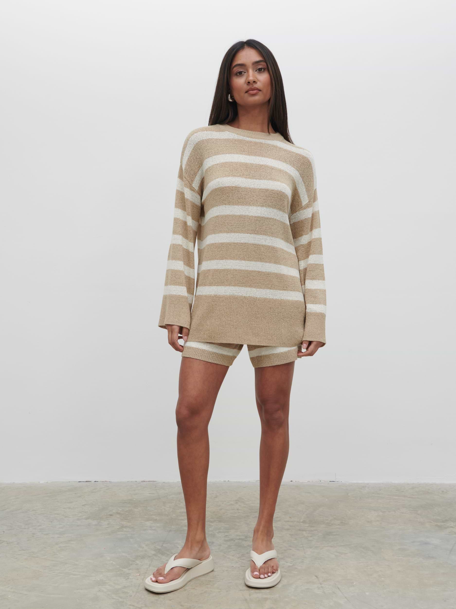 Dakota Stripe Knit Jumper - Oatmeal and Cream