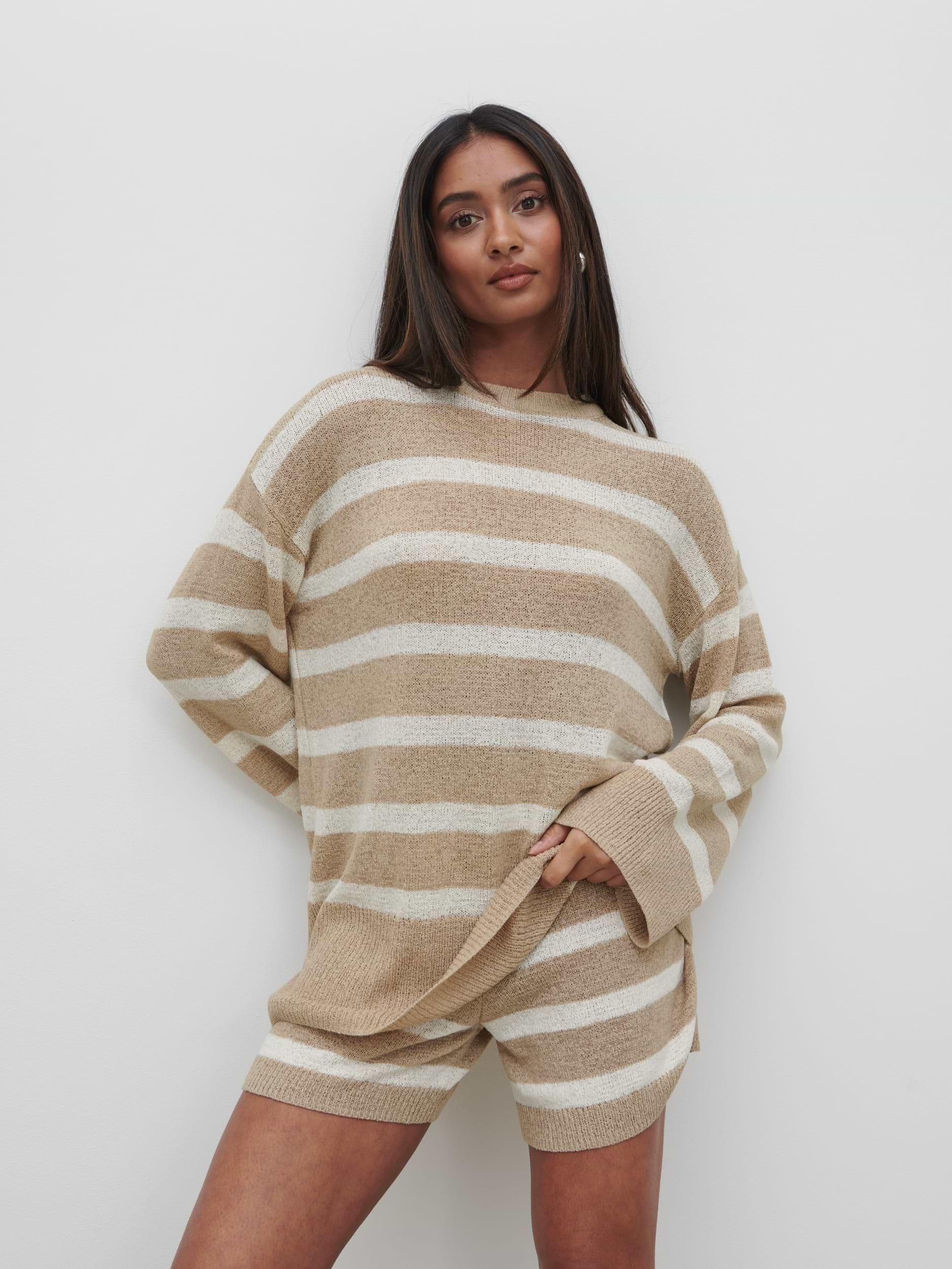 Dakota Stripe Knit Jumper - Oatmeal and Cream