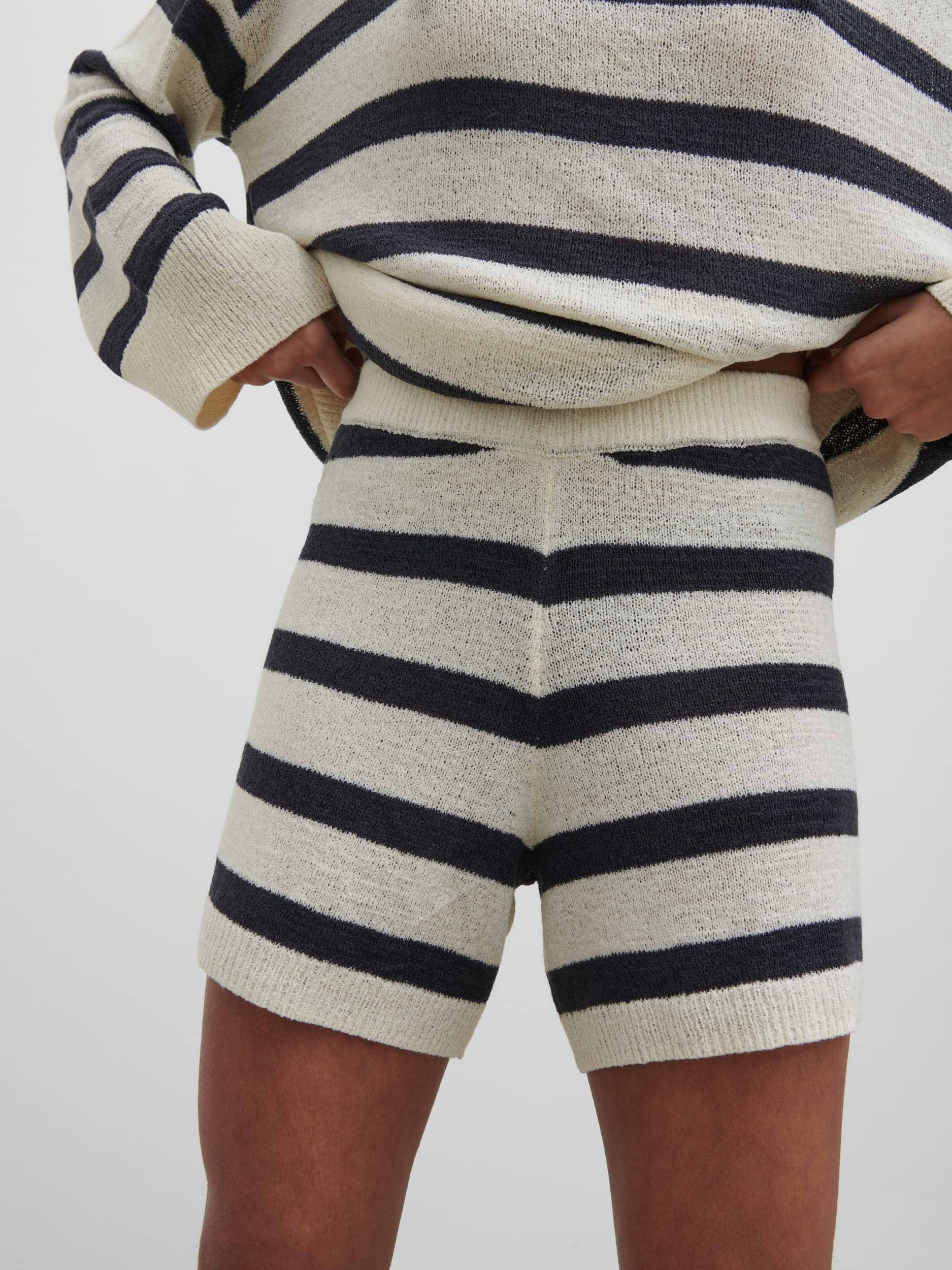 Dakota Stripe Knit Shorts - Cream and Navy