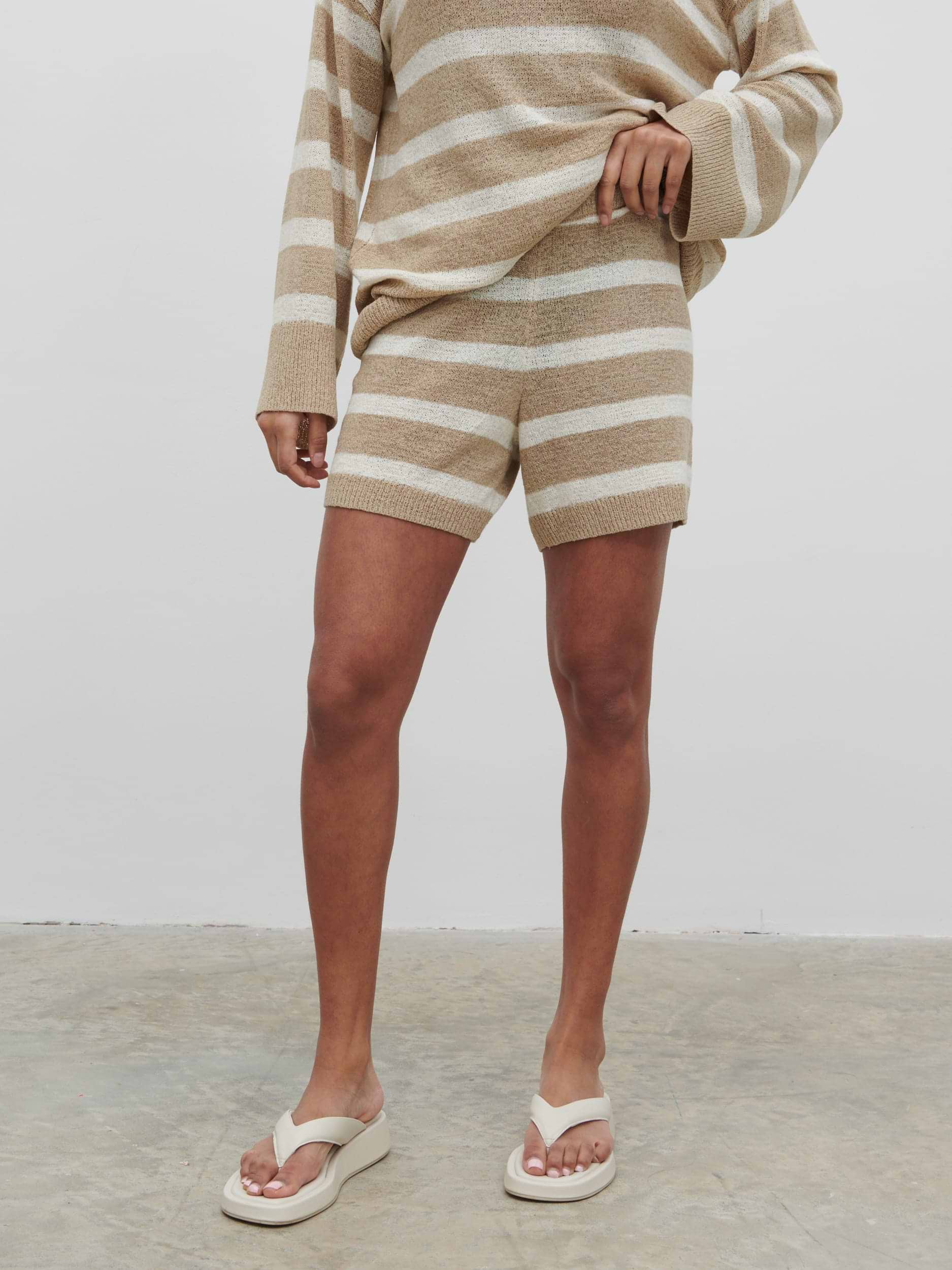 Dakota Stripe Knit Shorts - Oatmeal and Cream