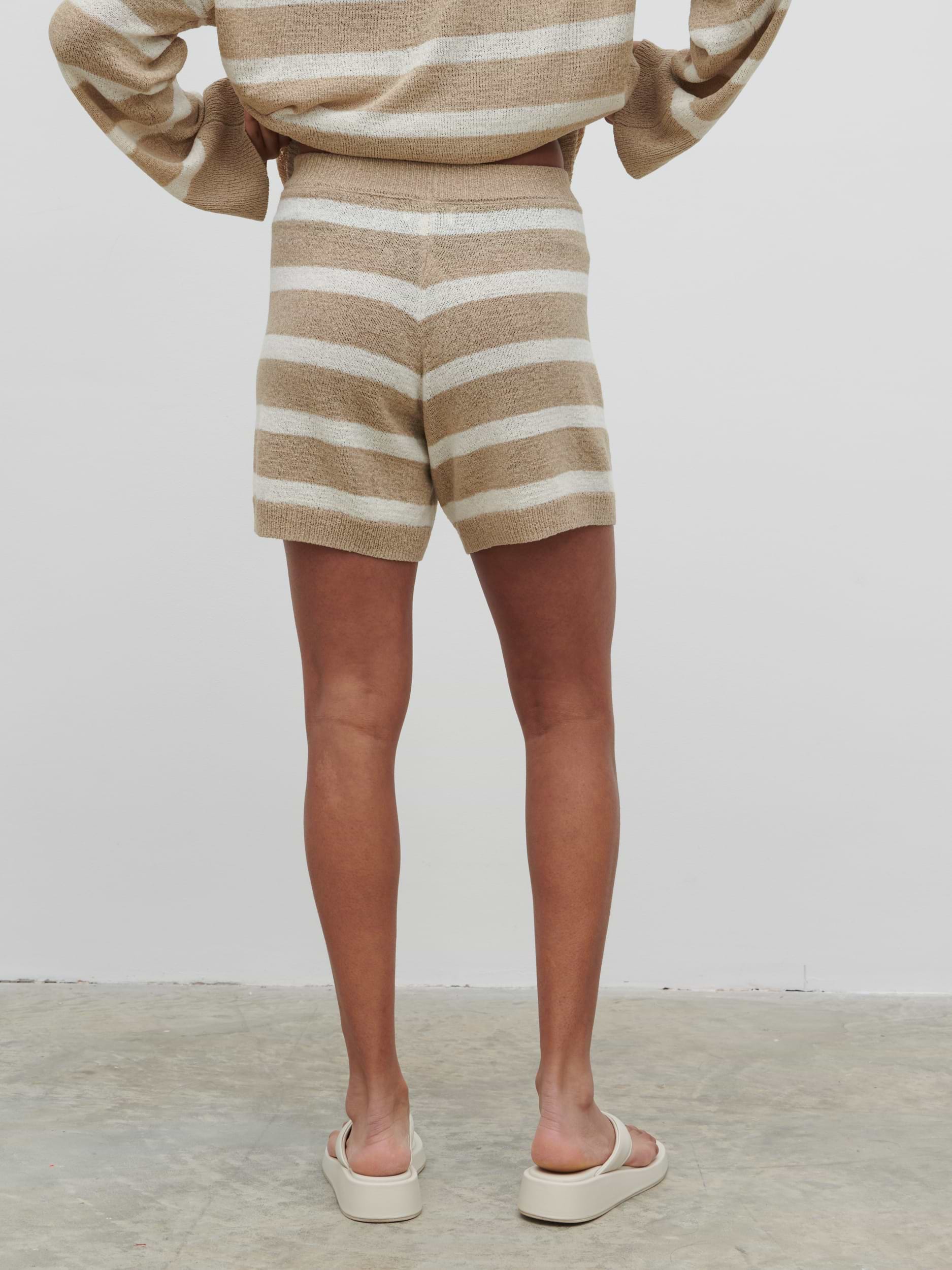 Dakota Stripe Knit Shorts - Oatmeal and Cream