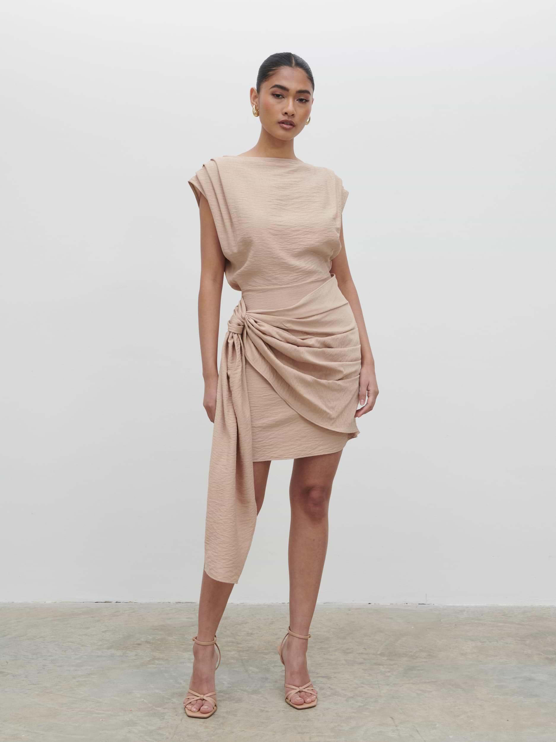 Dana Wrap Mini Dress - Beige