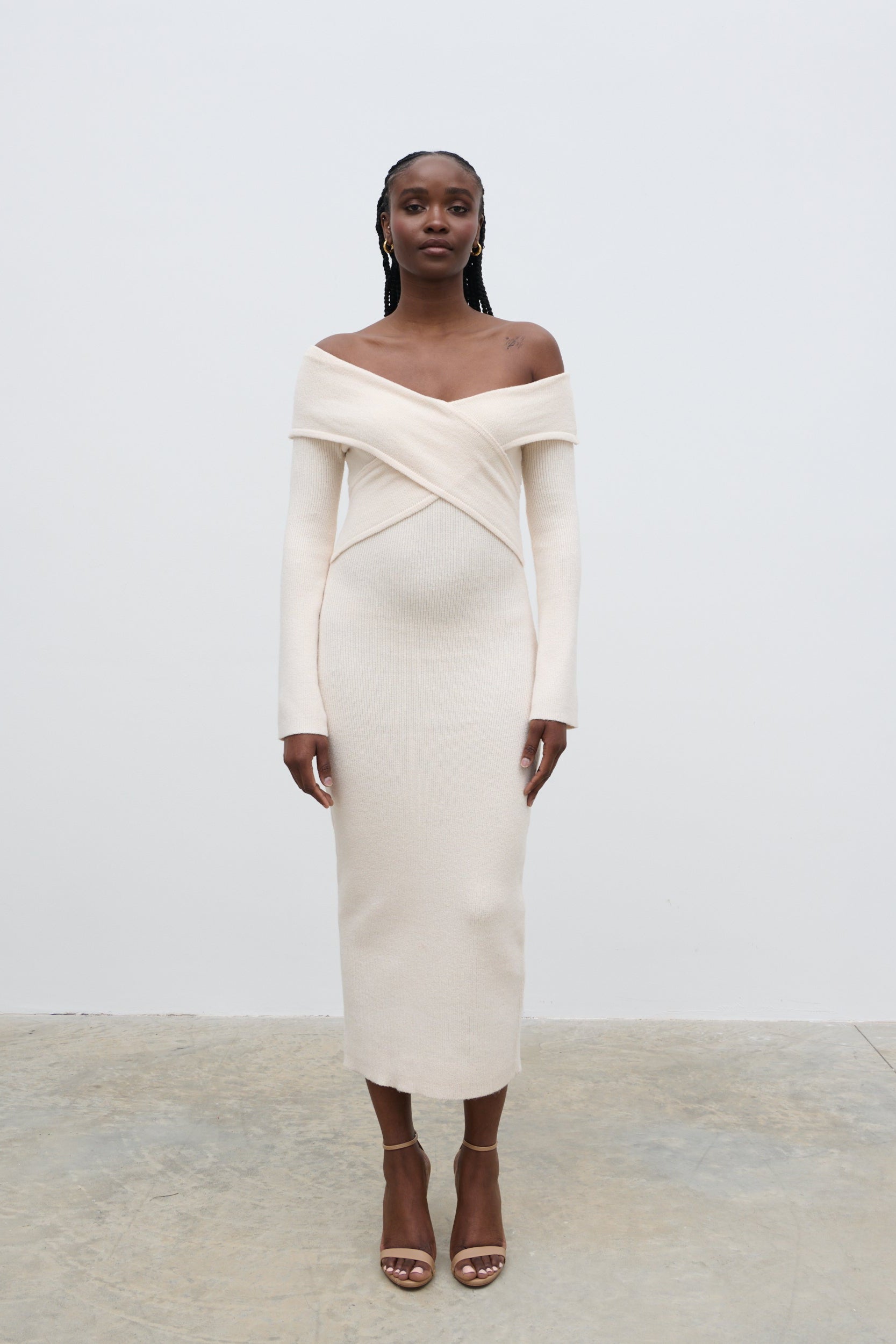 Danica Wrap Knit Midaxi Dress - Cream