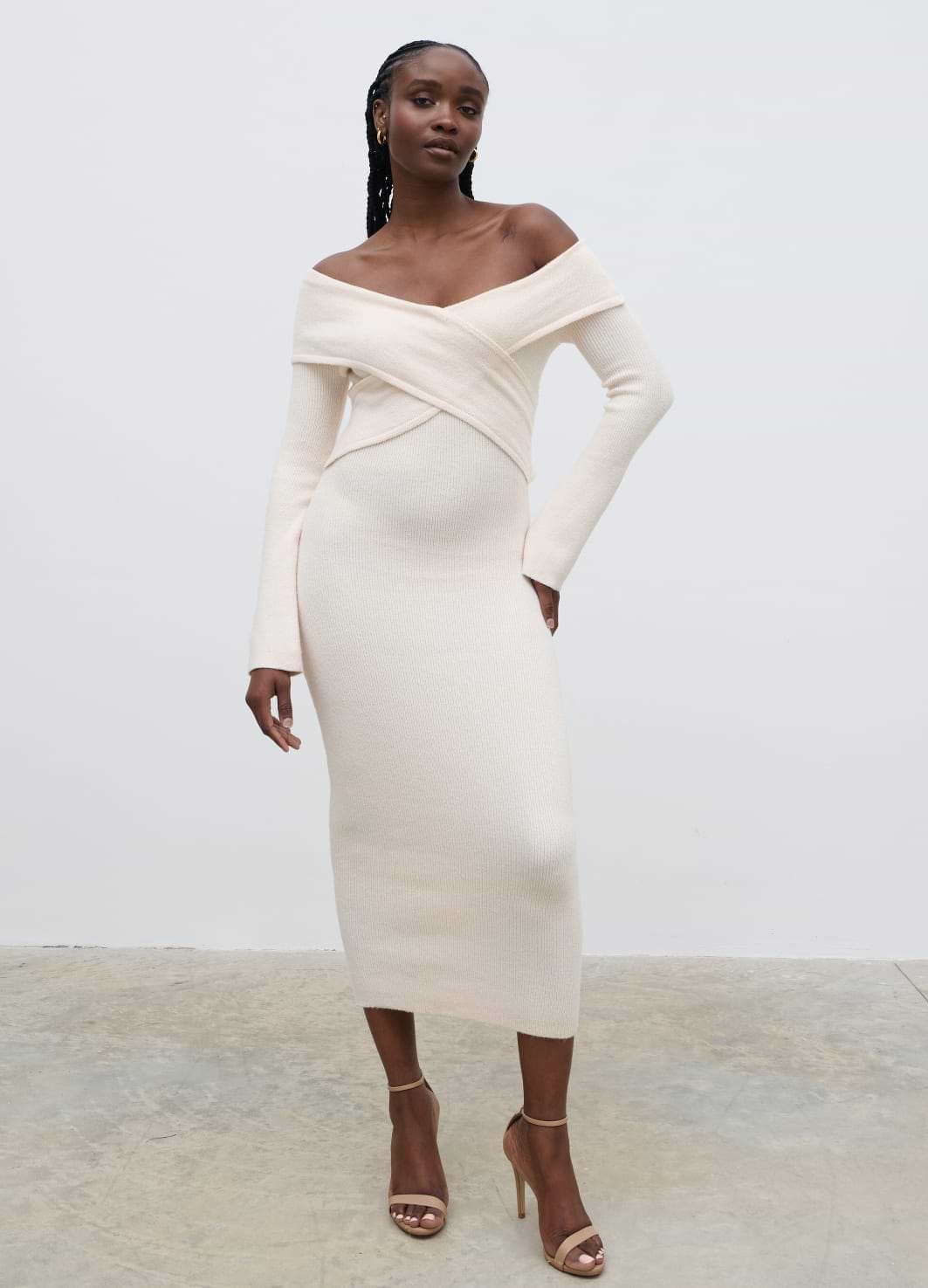 Danica Wrap Knit Midaxi Dress - Cream
