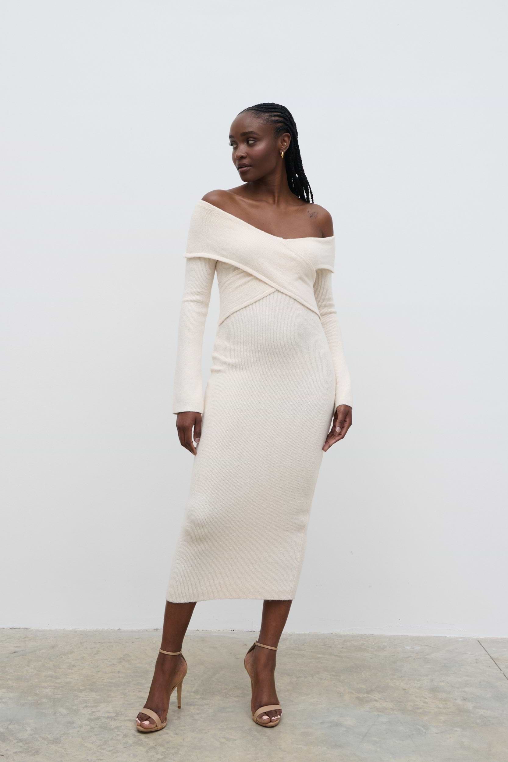 Danica Wrap Knit Midaxi Dress - Cream