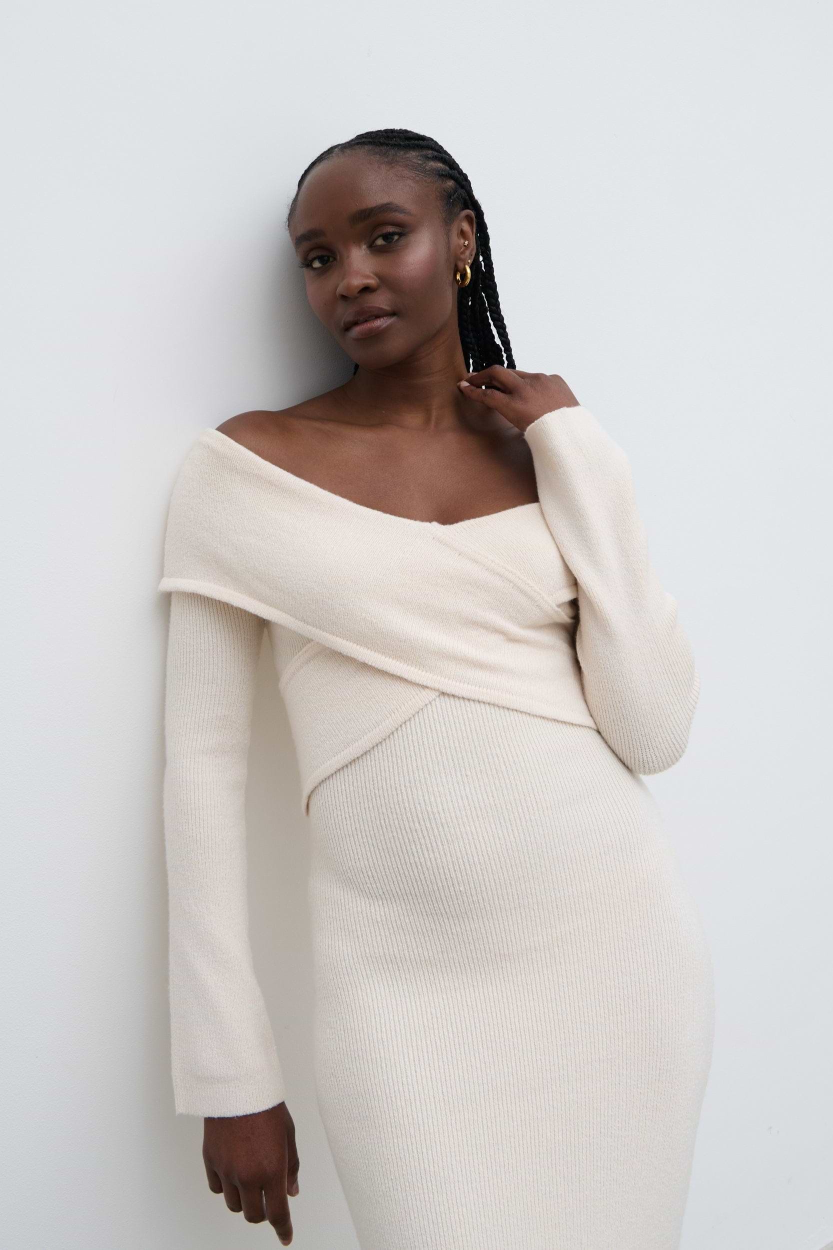 Danica Wrap Knit Midaxi Dress - Cream