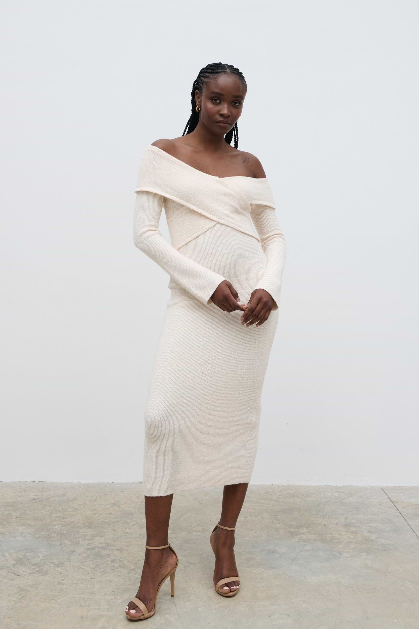 Danica Wrap Knit Midaxi Dress - Cream